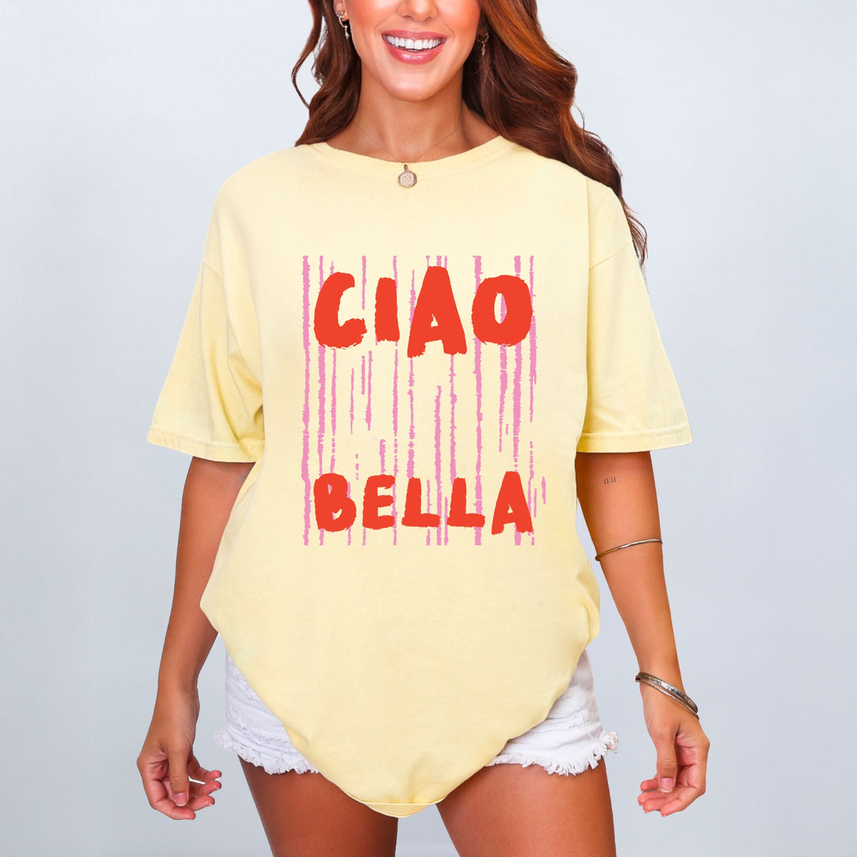 Ciao Bella Stripes - Women's Garment Dyed Graphic T-Shirt