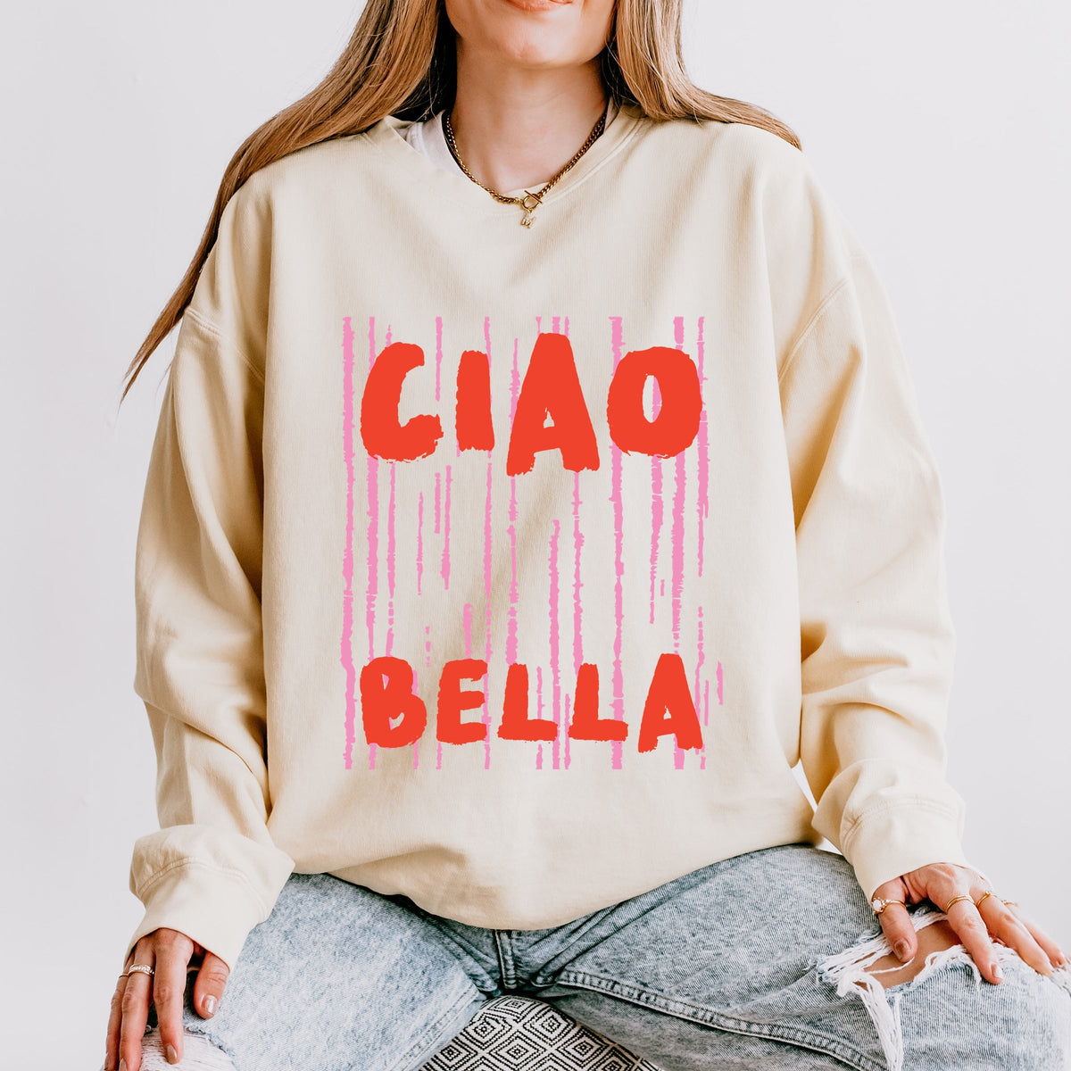 Ciao Bella Stripes - Women's Lightweight Garment Dyed Sweatshirt