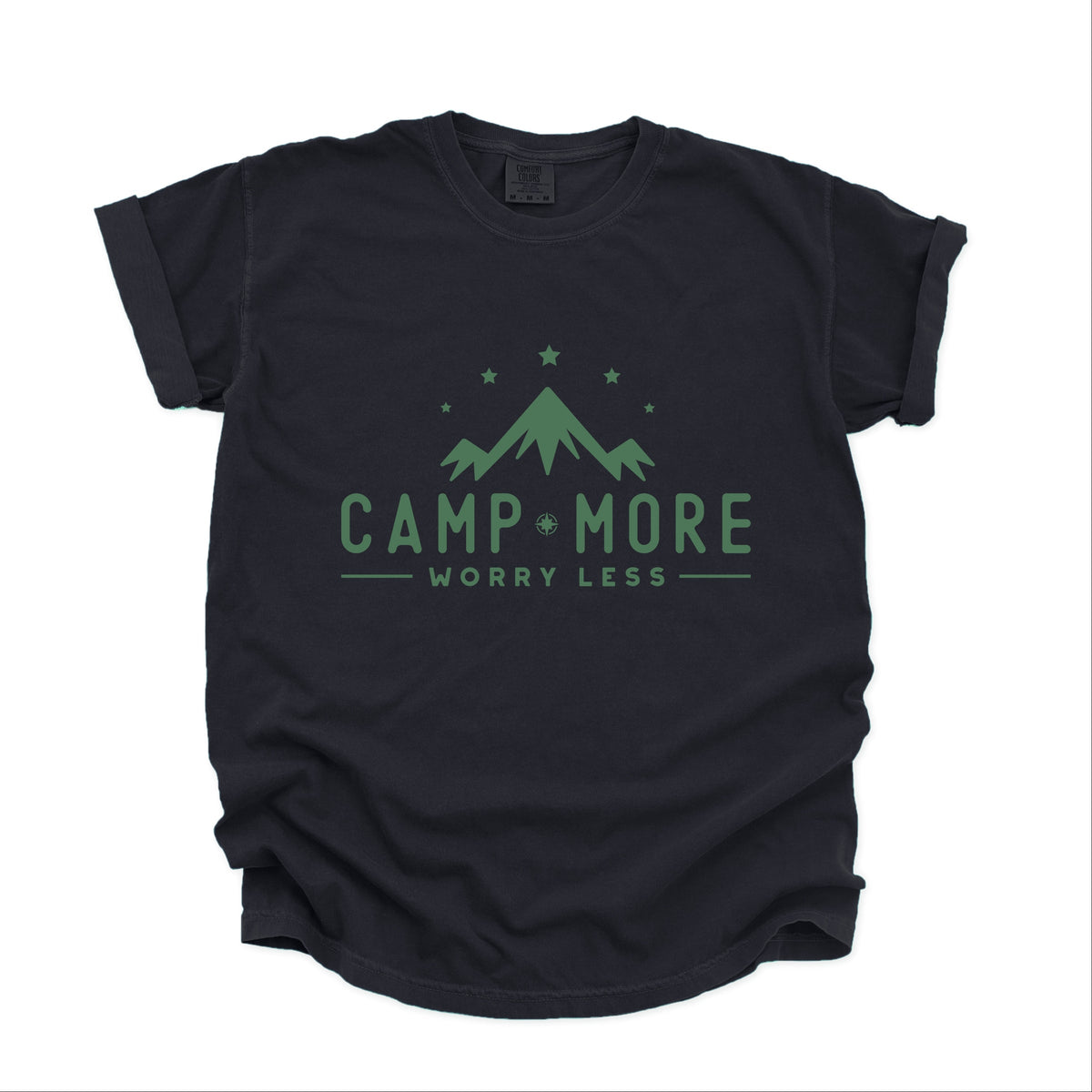 Camp More Worry Less Mountains - Men's Garment Dyed Graphic T-Shirt