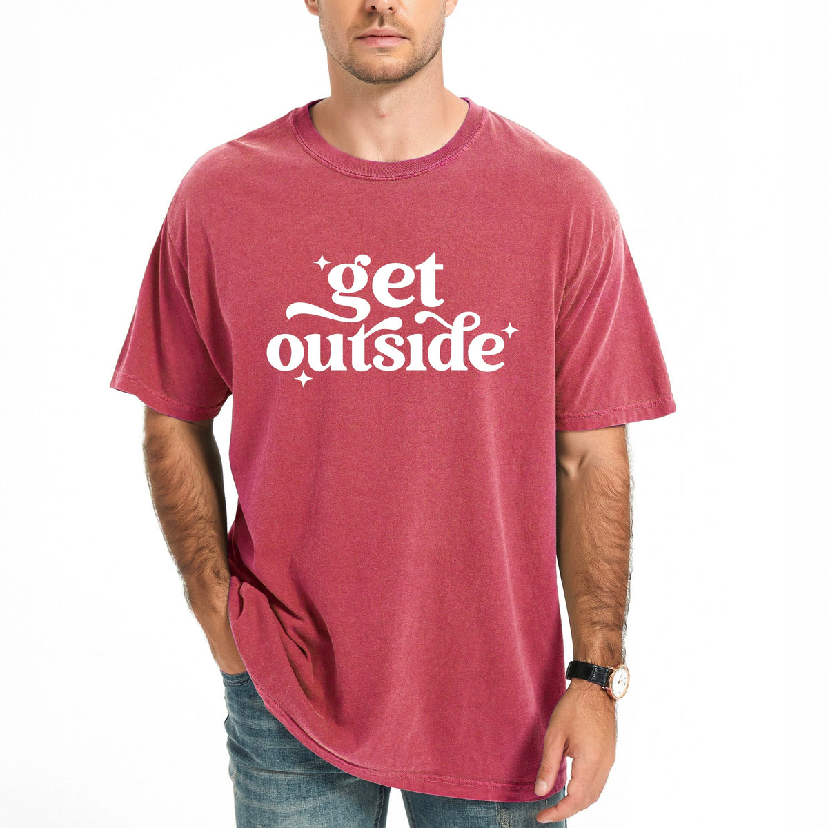 Get Outside Stars - Men's Garment Dyed Graphic T-Shirt