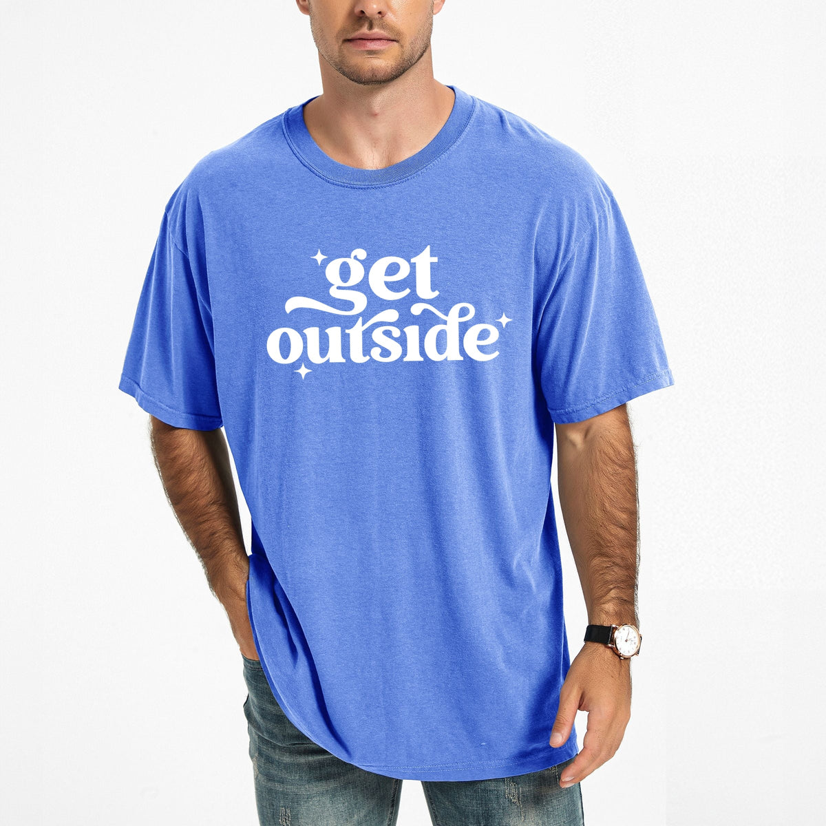 Get Outside Stars - Men's Garment Dyed Graphic T-Shirt