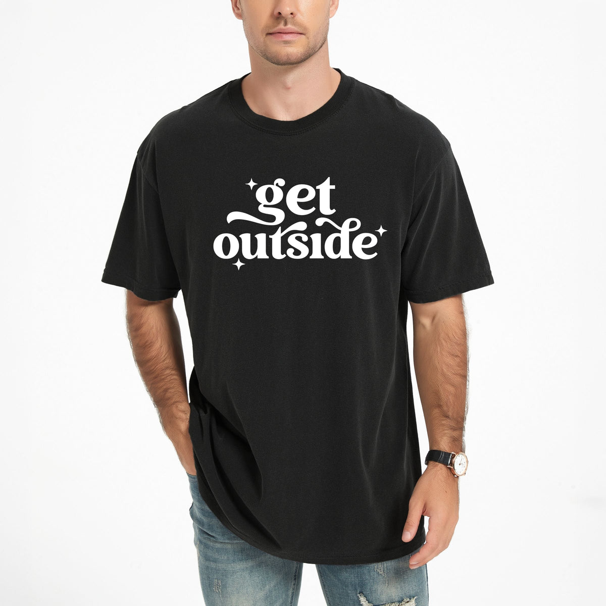 Get Outside Stars - Men's Garment Dyed Graphic T-Shirt
