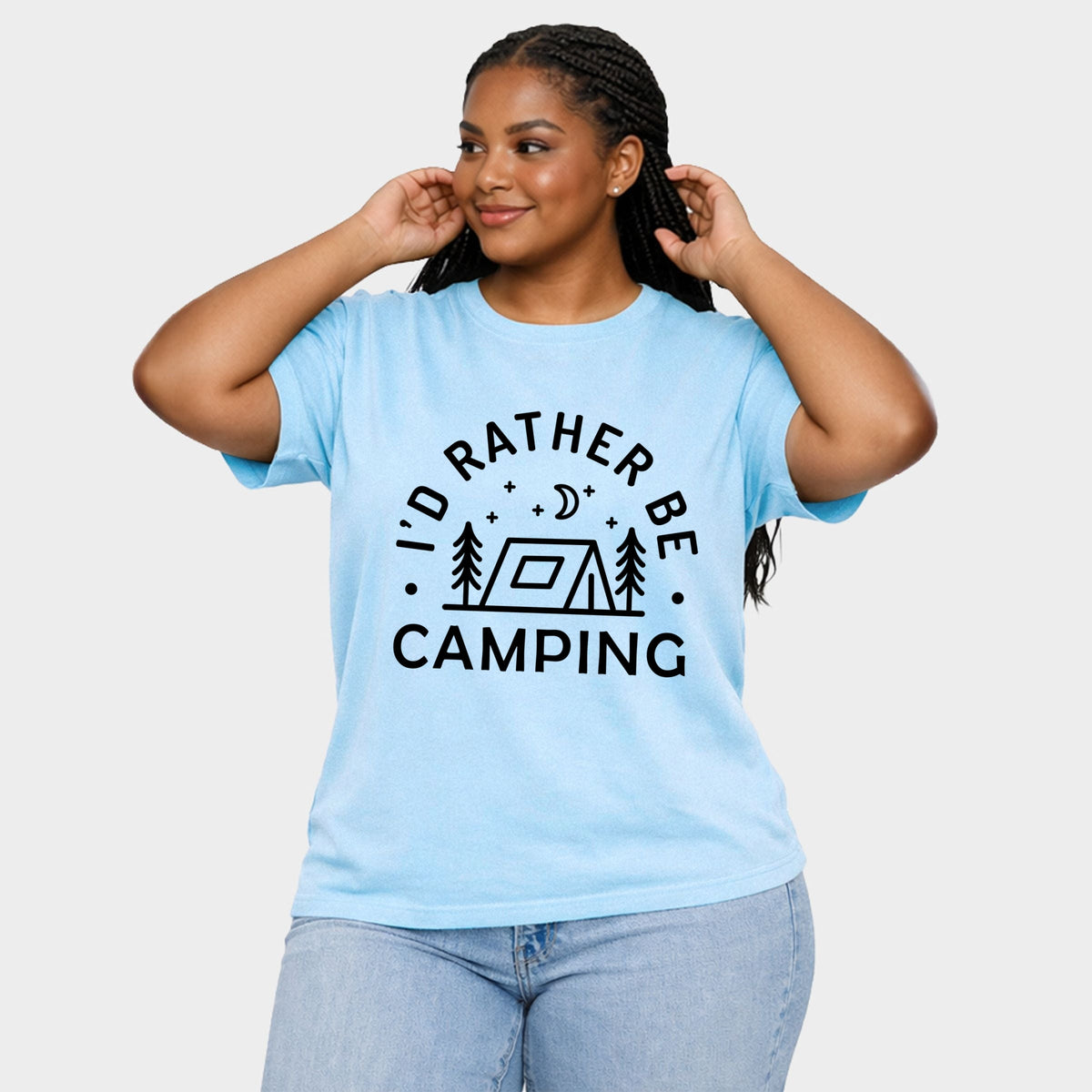 I'd Rather Be Camping Tent - Women's Plus Sized Garment Dyed Graphic T-Shirt