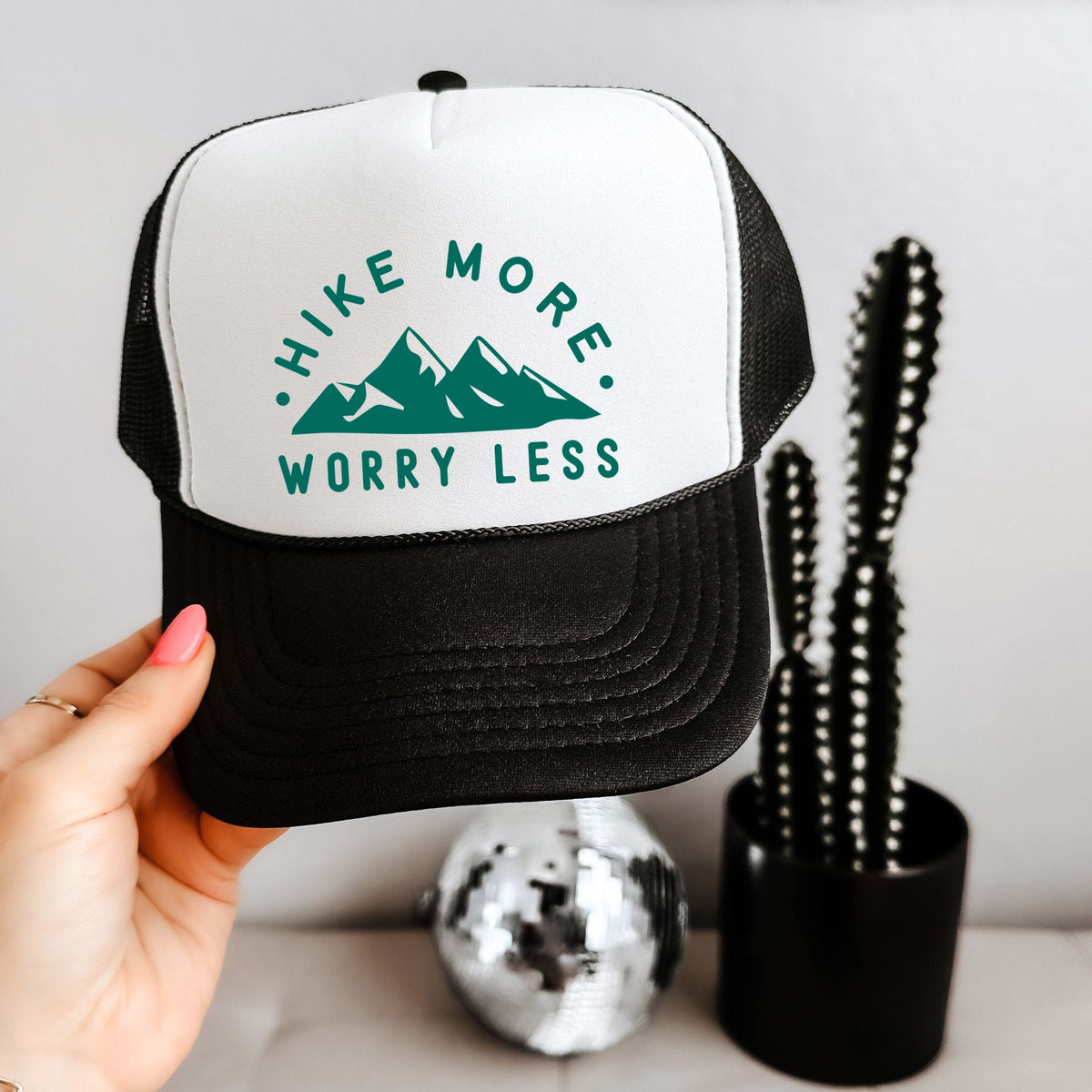 Hike More Worry Less Mountain - Youth Graphic Foam Trucker Hat