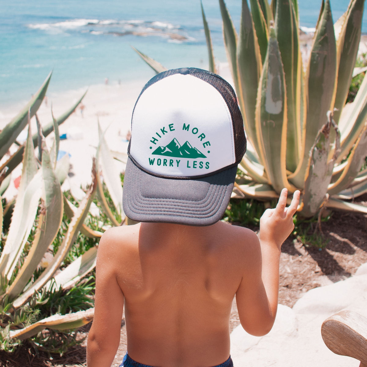 Hike More Worry Less Mountain - Youth Graphic Foam Trucker Hat