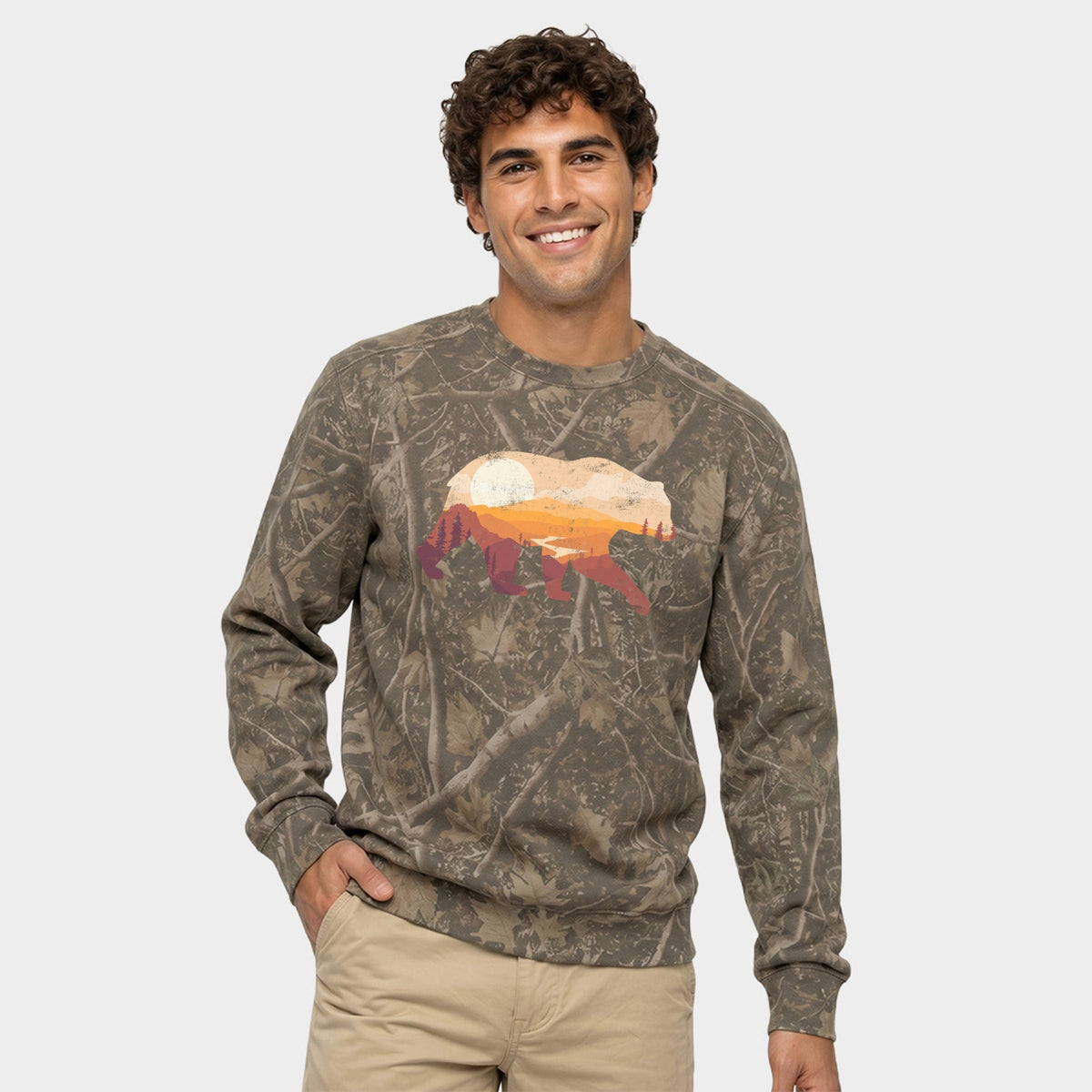 Bear Sunset Valley - Men's Camo Sweatshirt