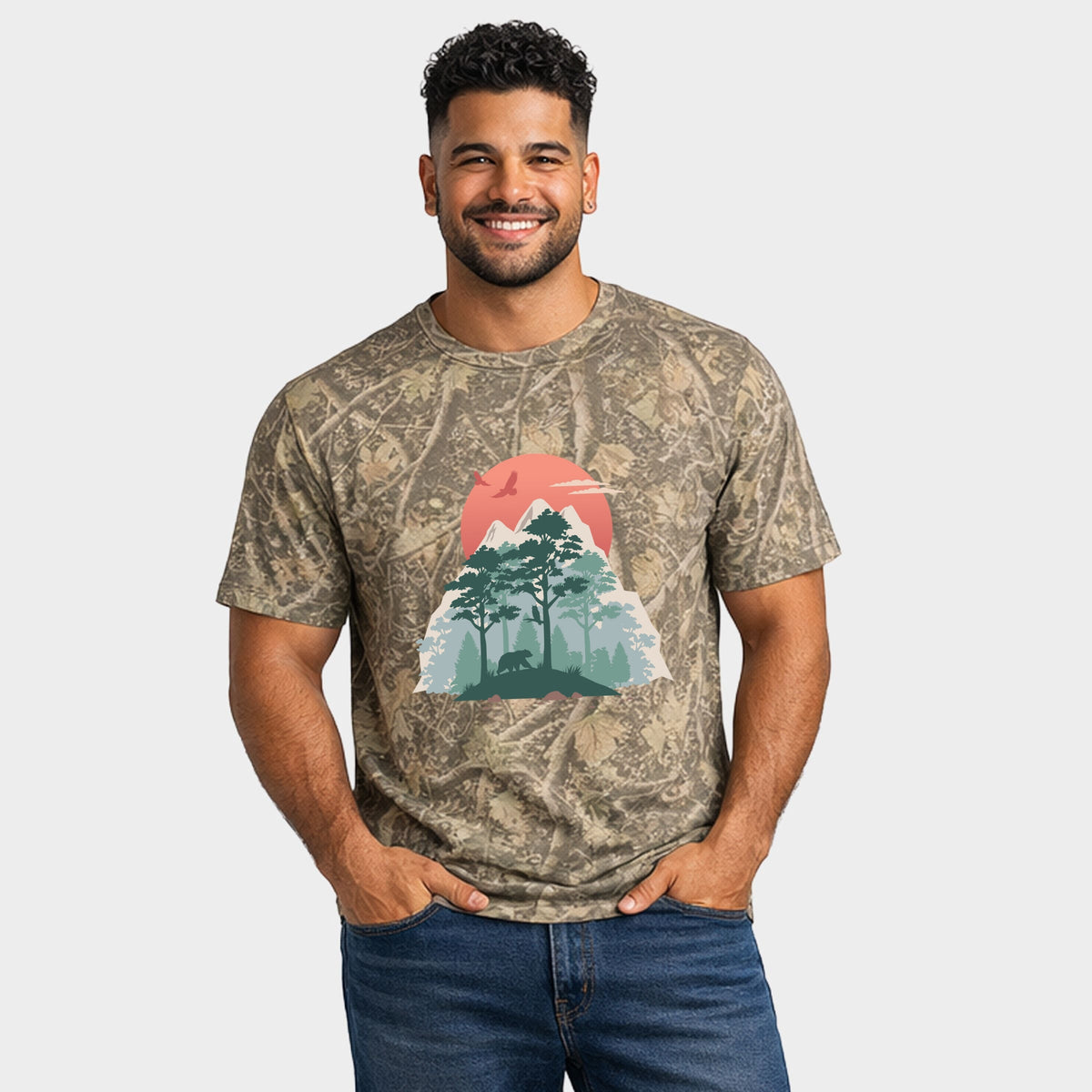 Bear In Forest - Men's Heavyweight Camo Tee