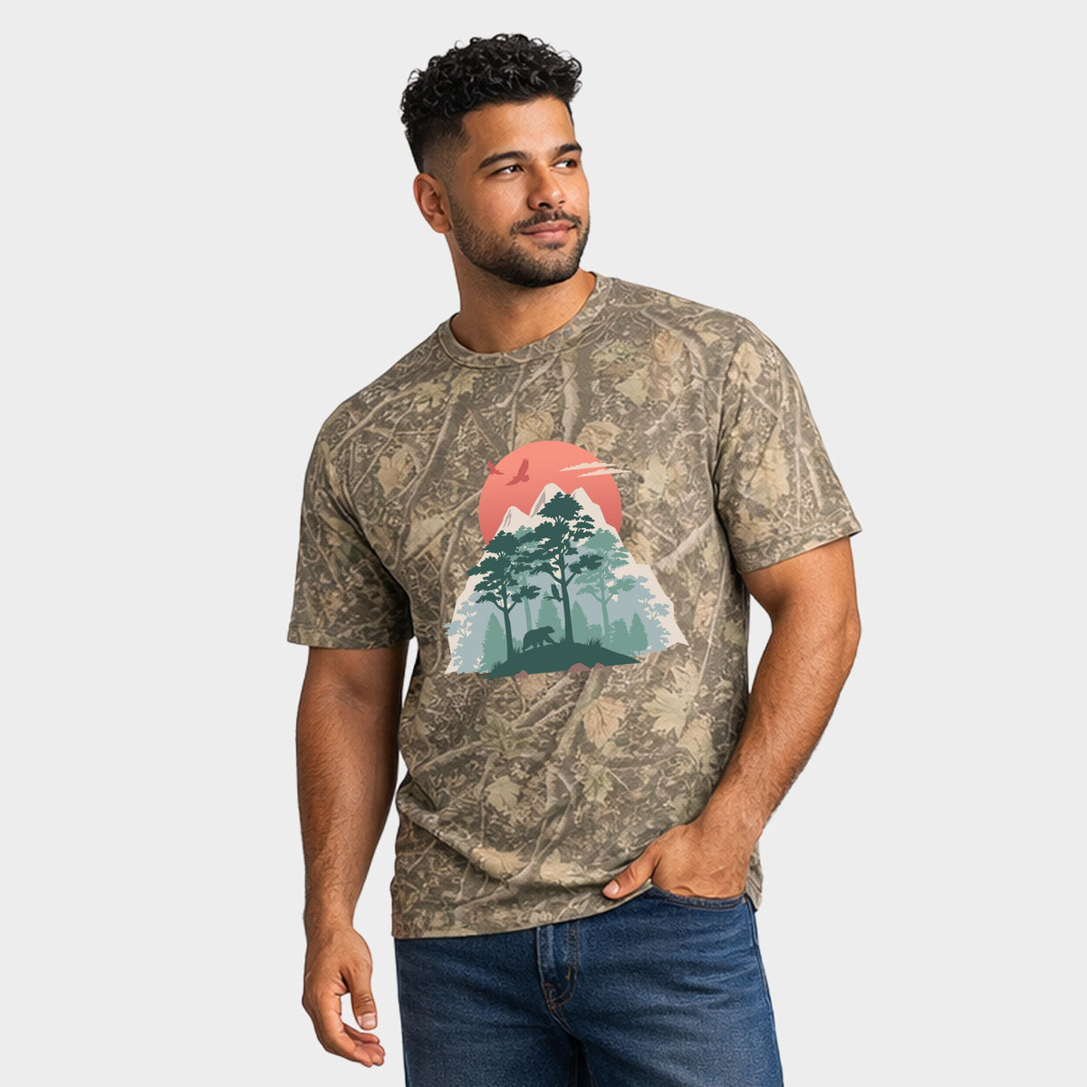Bear In Forest - Men's Heavyweight Camo Tee
