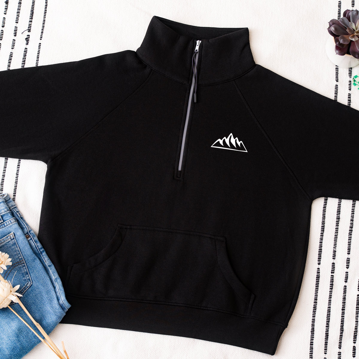 Work Between Camping Trips Front And Back - Women's Quarter Zip Fleece Graphic Sweatshirt