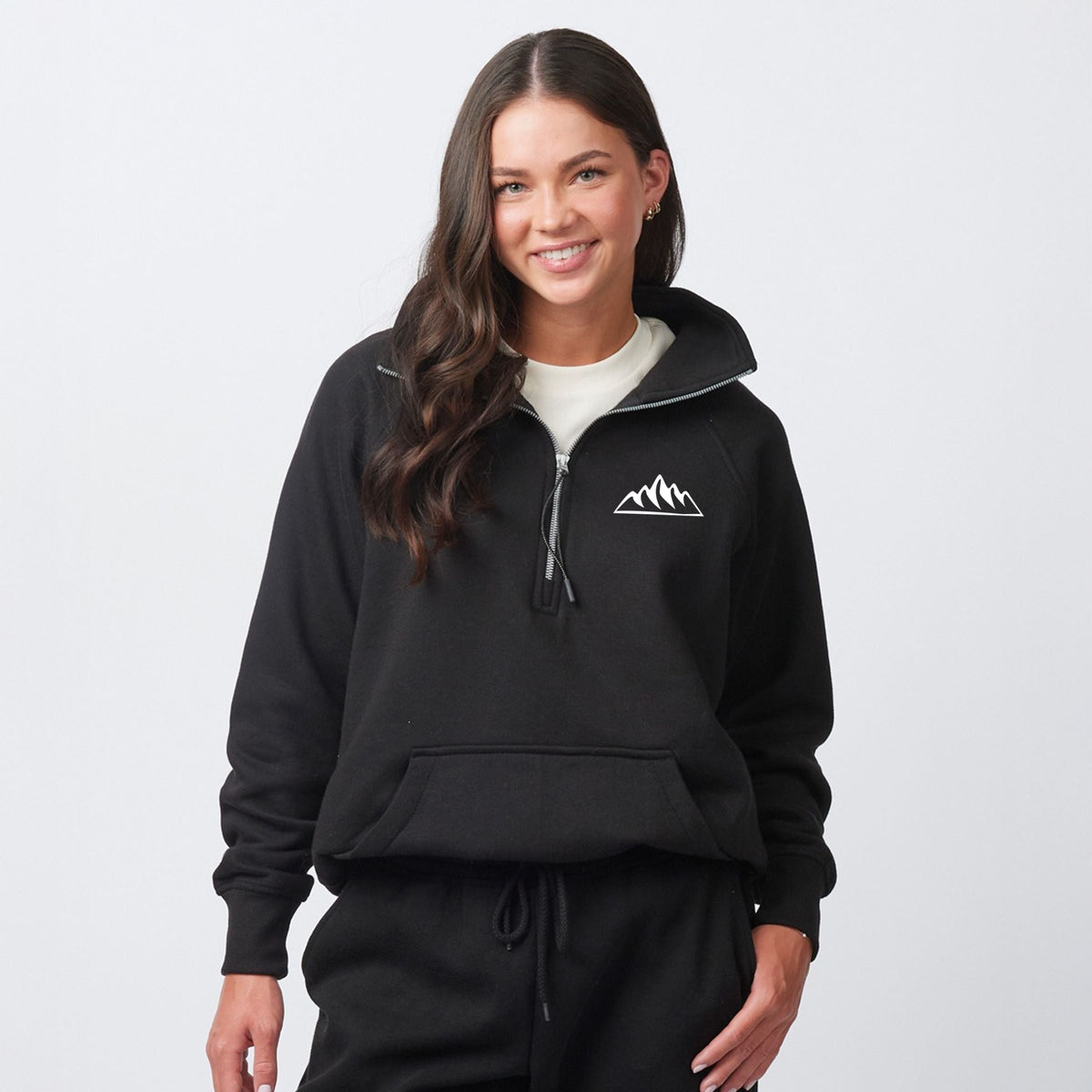 Work Between Camping Trips Front And Back - Women's Quarter Zip Fleece Graphic Sweatshirt