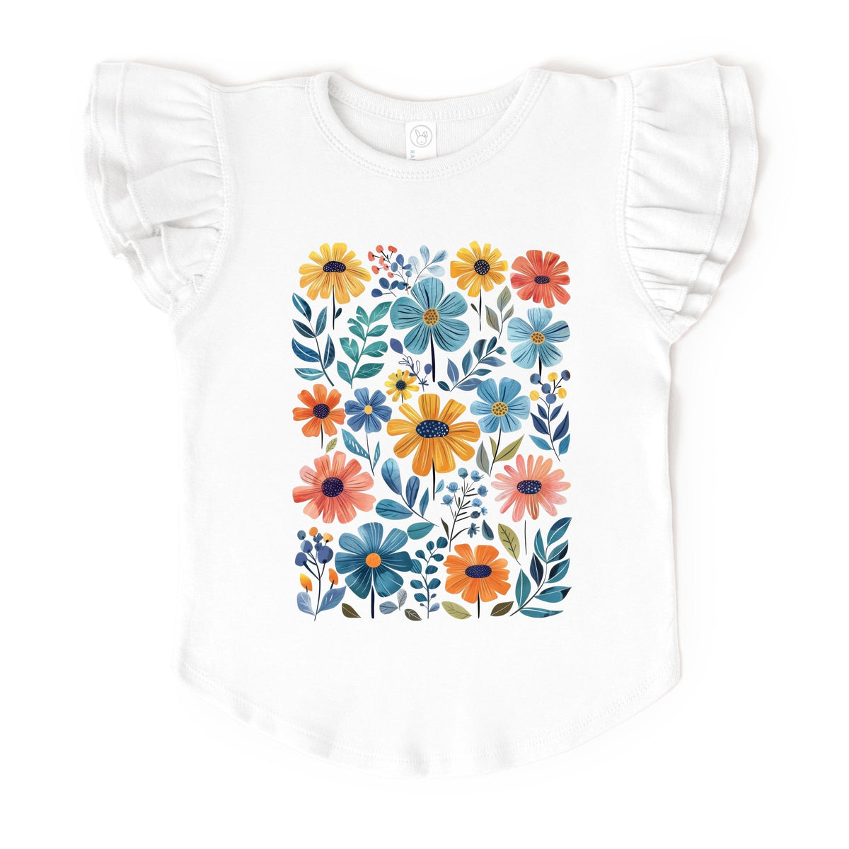 Colorful Daisies and Leaves - Flutter Sleeve Graphic T-Shirt