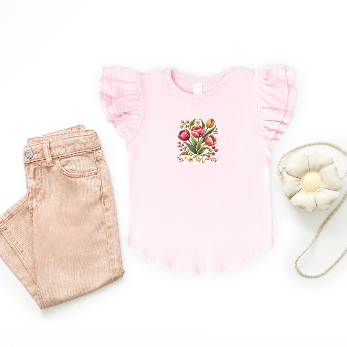 Bloom Tulips - Flutter Sleeve Graphic T-Shirt