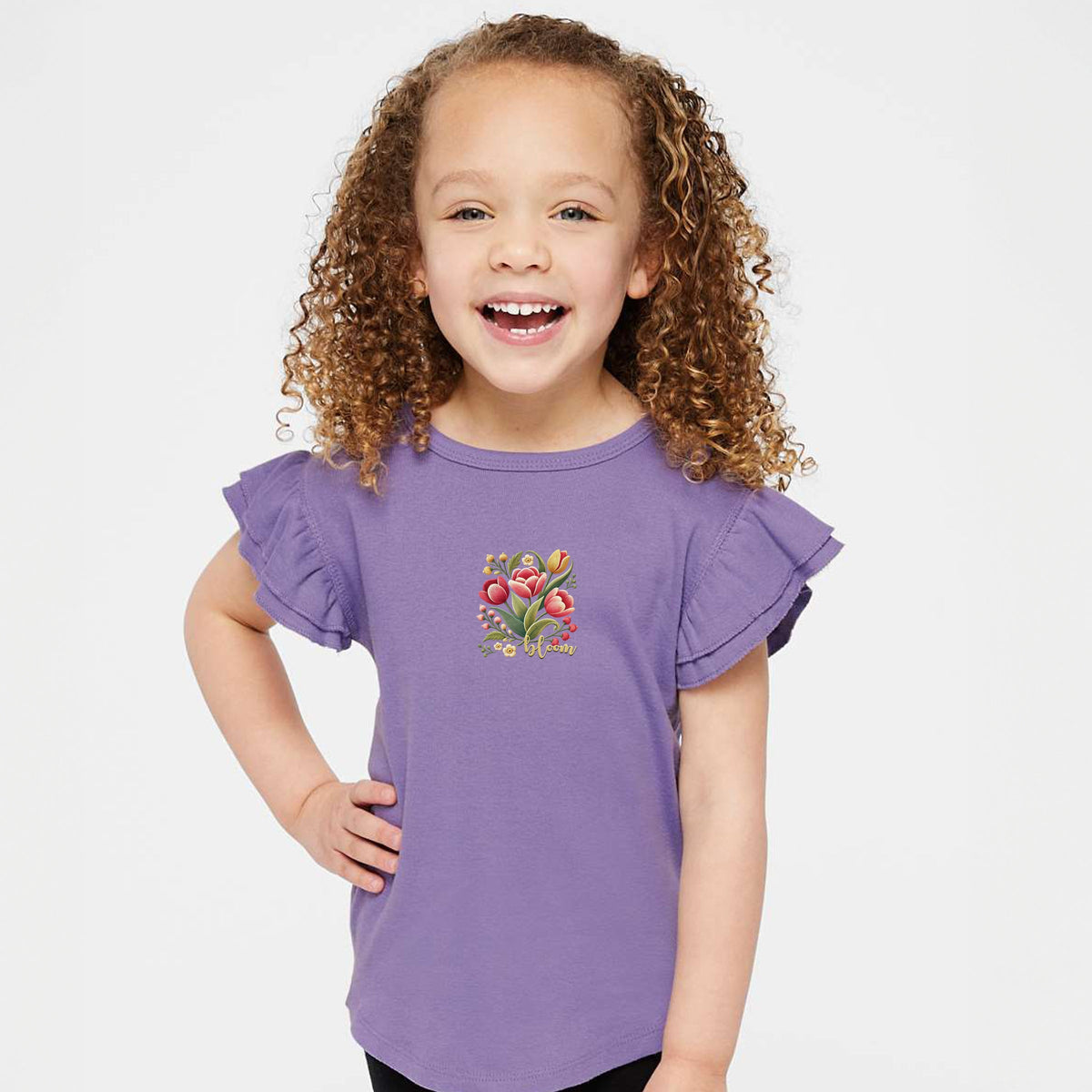 Bloom Tulips - Flutter Sleeve Graphic T-Shirt