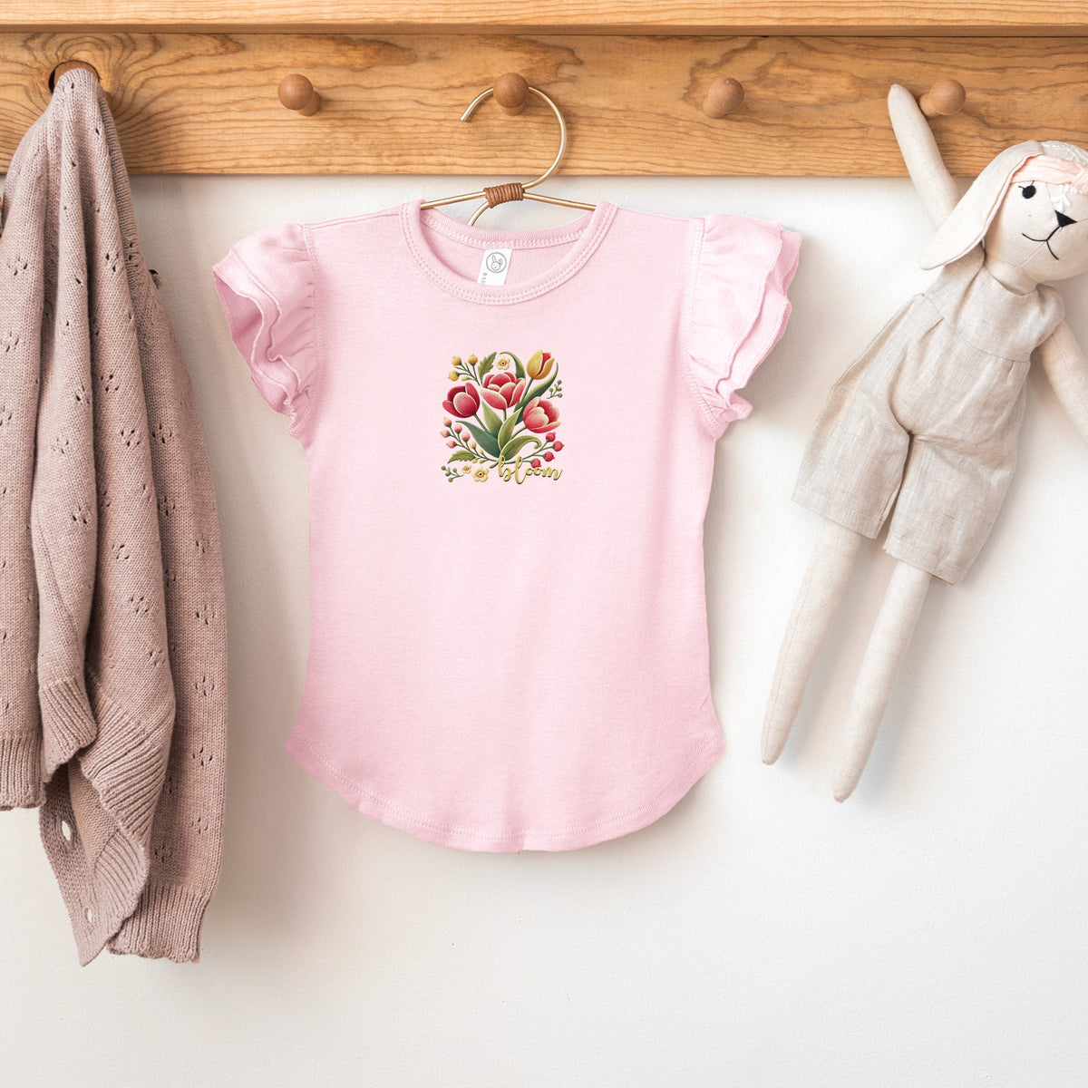 Bloom Tulips - Flutter Sleeve Graphic T-Shirt