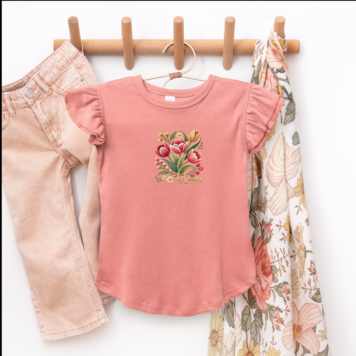 Bloom Tulips - Flutter Sleeve Graphic T-Shirt