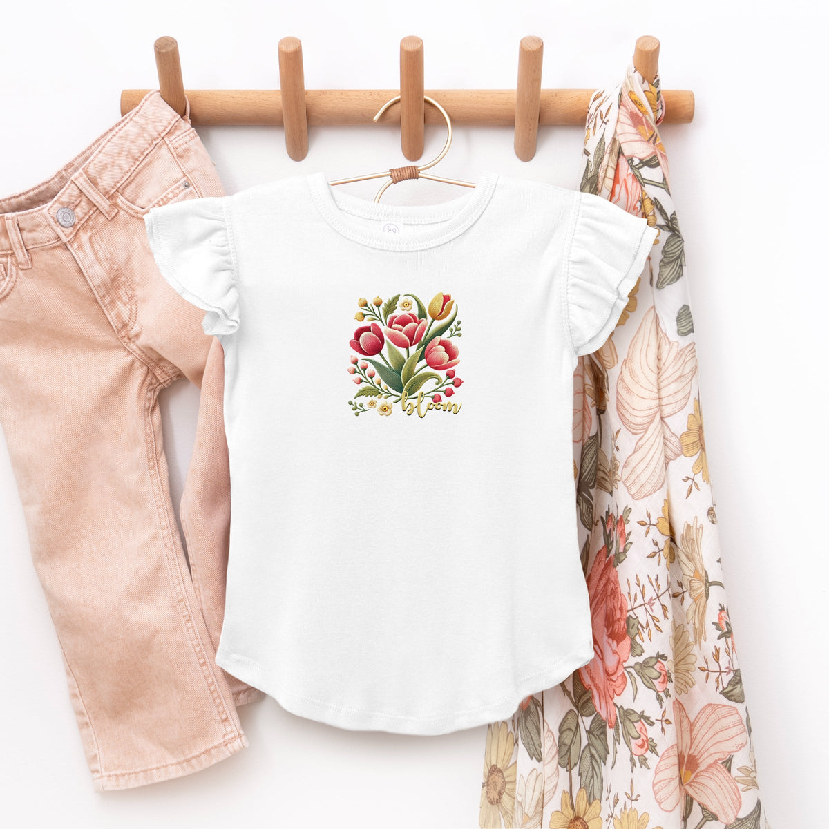 Bloom Tulips - Flutter Sleeve Graphic T-Shirt