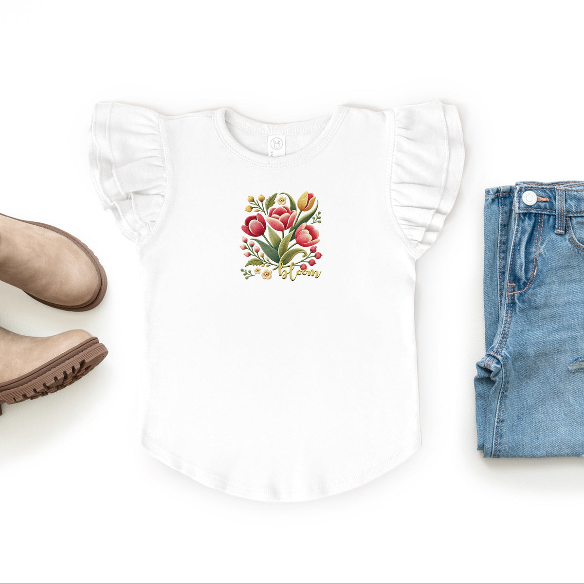 Bloom Tulips - Flutter Sleeve Graphic T-Shirt
