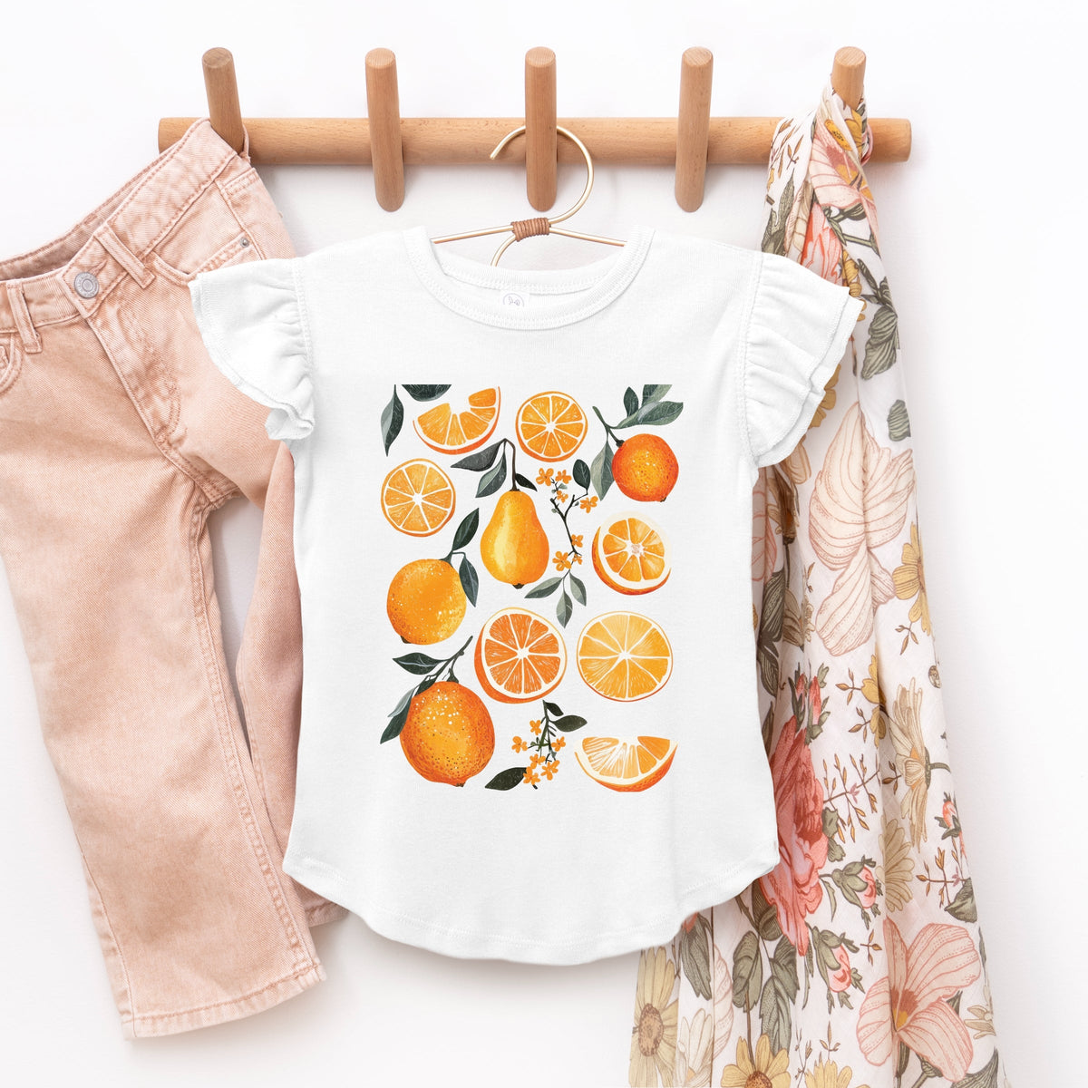 Orange Slice Collage - Flutter Sleeve Graphic T-Shirt