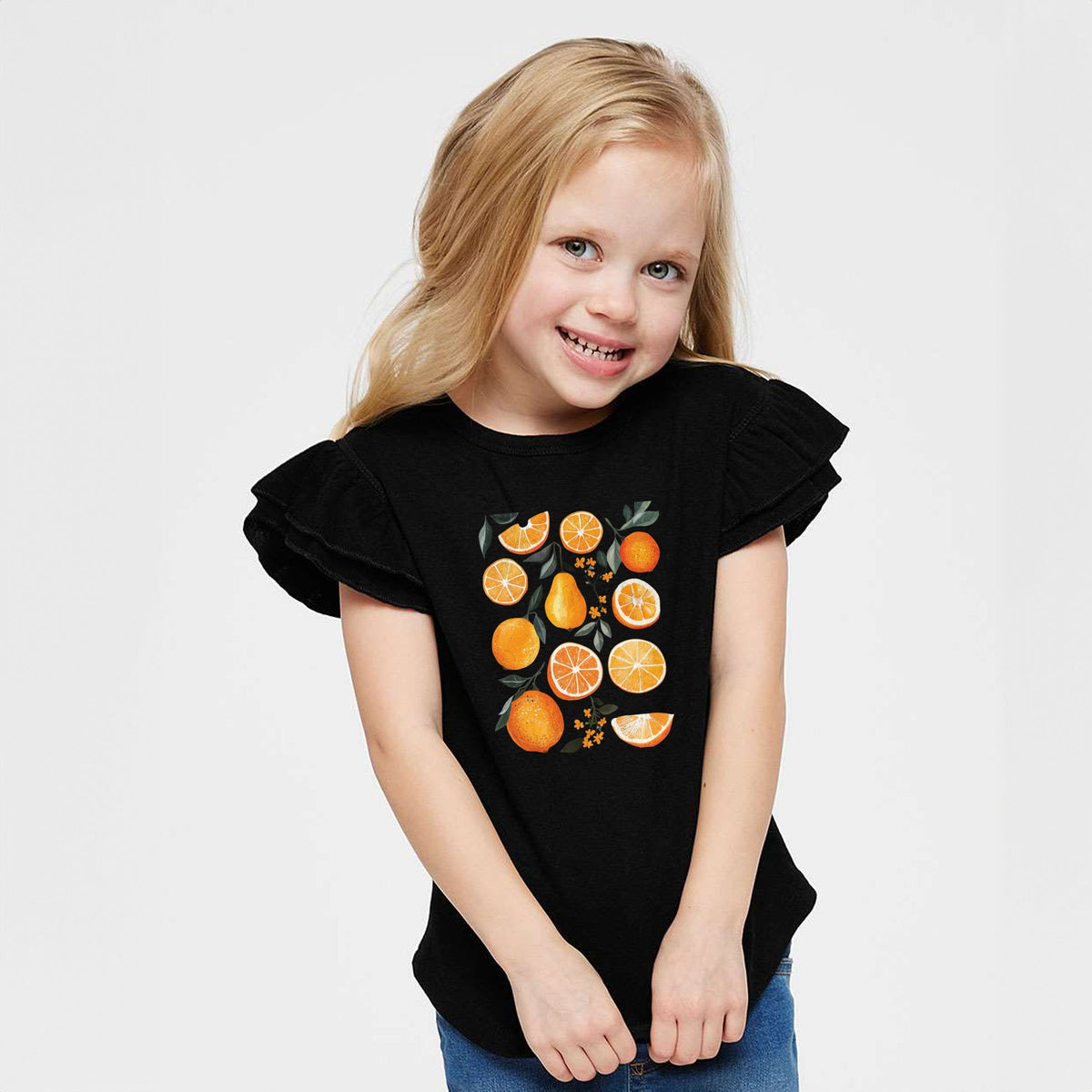 Orange Slice Collage - Flutter Sleeve Graphic T-Shirt