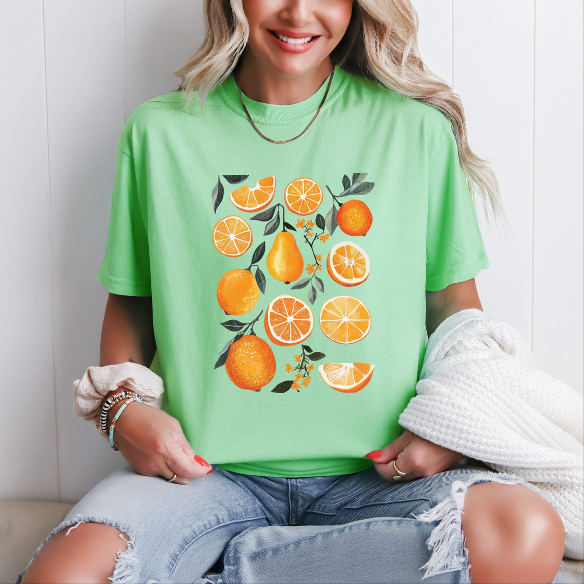 Orange Slice Collage - Women's Garment Dyed Graphic T-Shirt