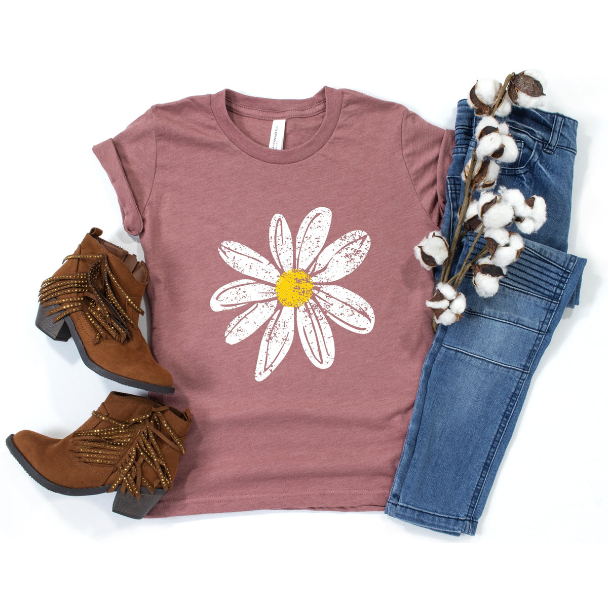 Daisy Distressed - Youth Short Sleeve Graphic T-Shirt