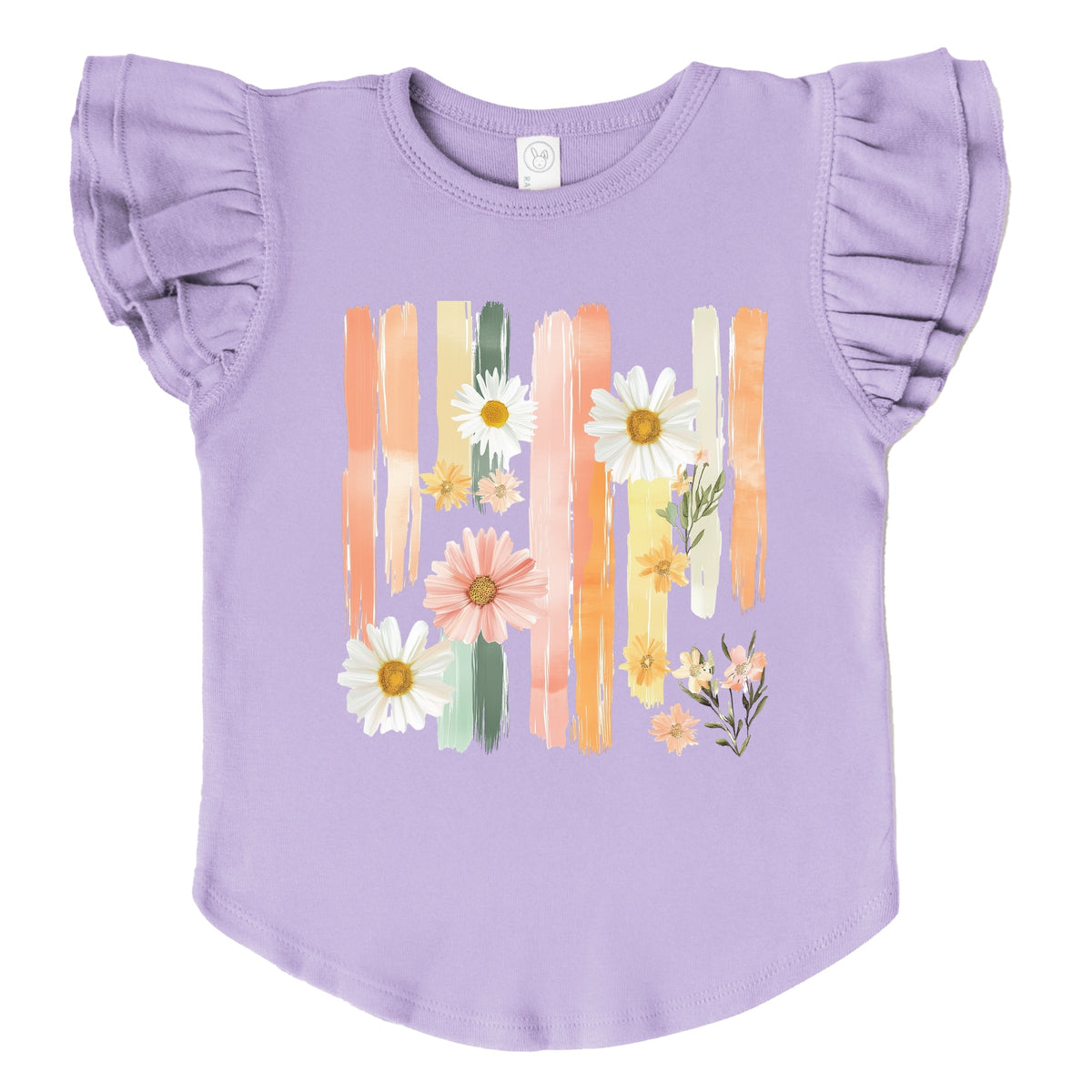 Daisies Stripes Faux Paint - Flutter Sleeve Graphic T-Shirt