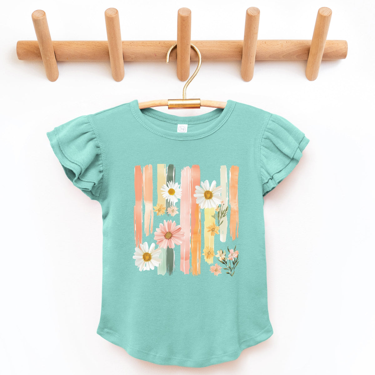 Daisies Stripes Faux Paint - Flutter Sleeve Graphic T-Shirt