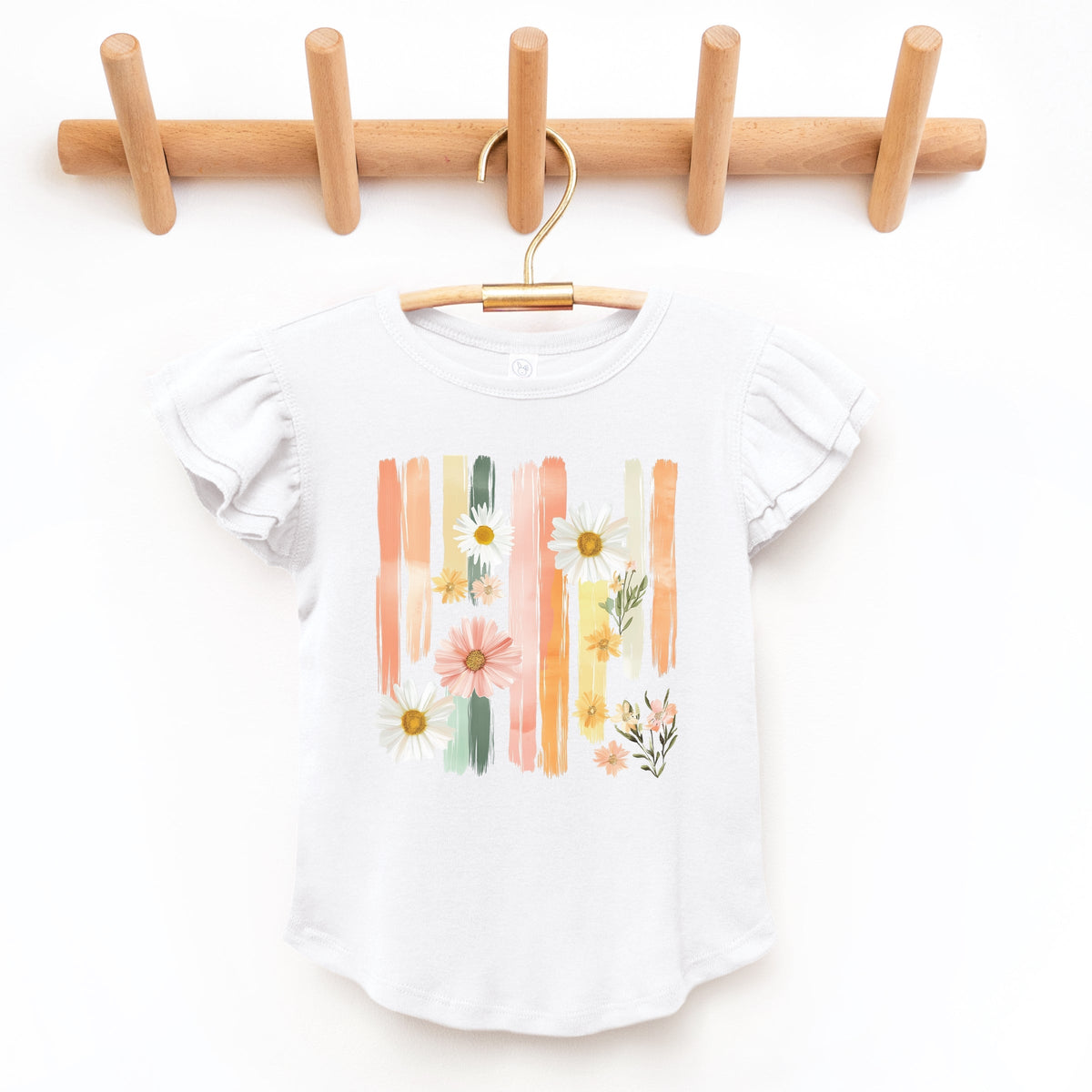 Daisies Stripes Faux Paint - Flutter Sleeve Graphic T-Shirt