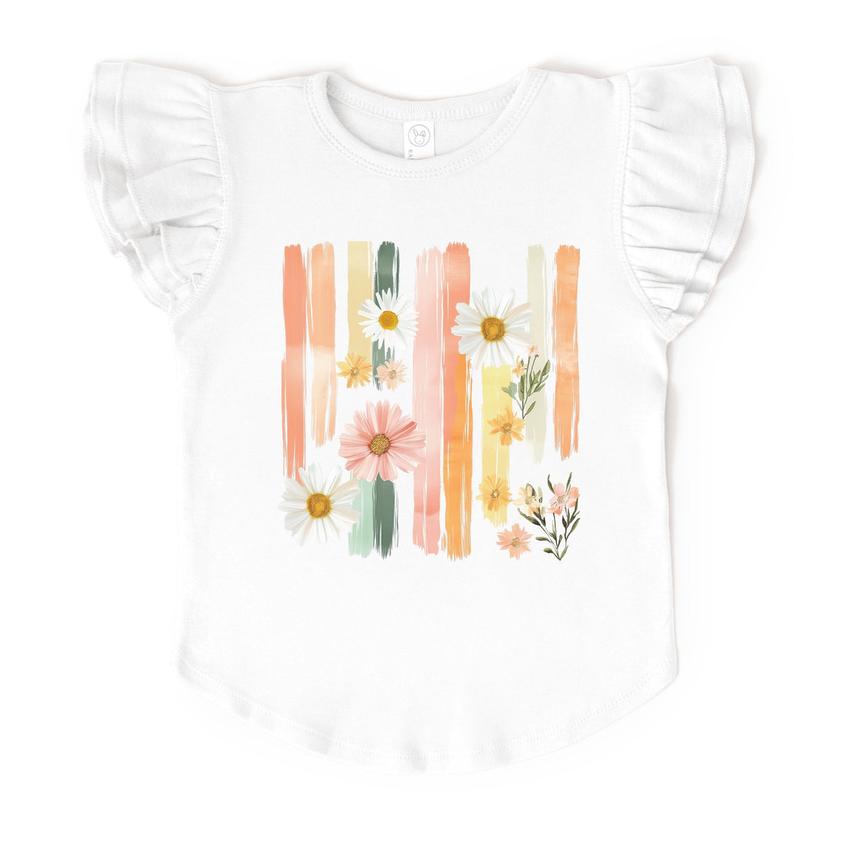 Daisies Stripes Faux Paint - Flutter Sleeve Graphic T-Shirt