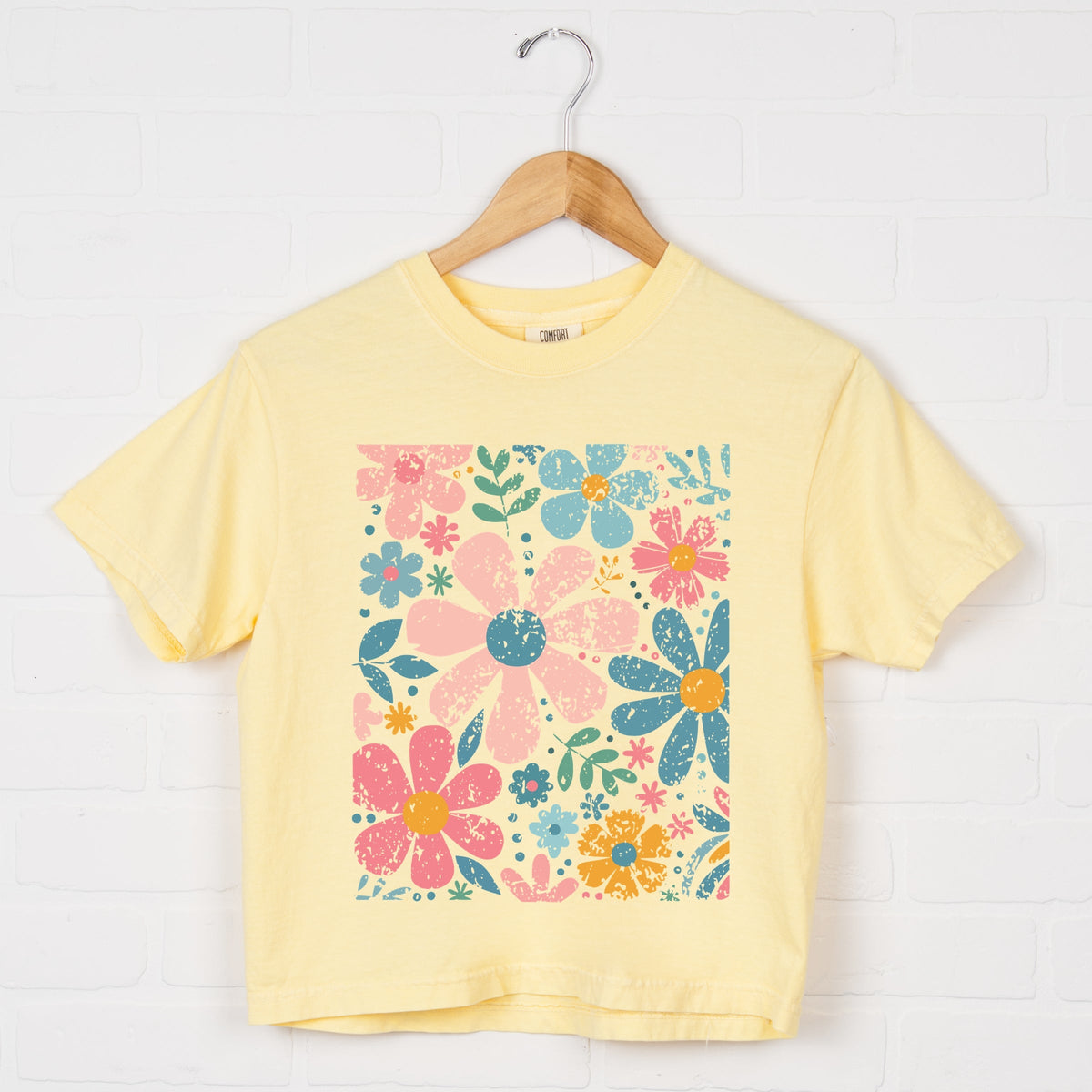 Pastel Flowers Collage - Women's Boxy Crop Top Graphic T-Shirt
