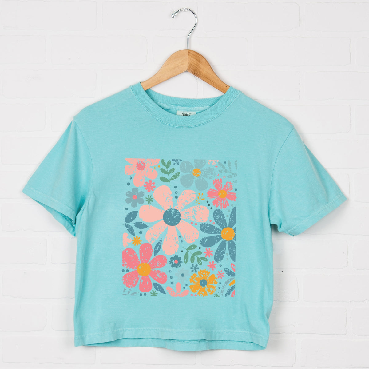 Pastel Flowers Collage - Women's Boxy Crop Top Graphic T-Shirt