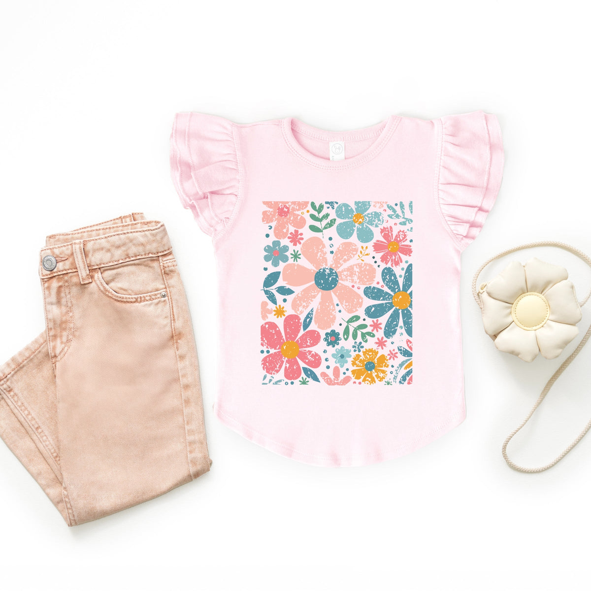 Pastel Flowers Collage - Flutter Sleeve Graphic T-Shirt