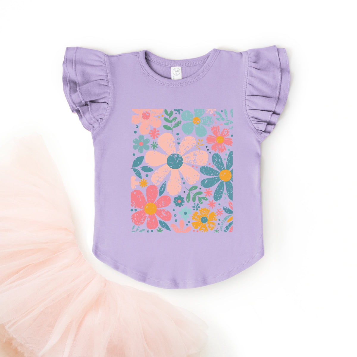 Pastel Flowers Collage - Flutter Sleeve Graphic T-Shirt