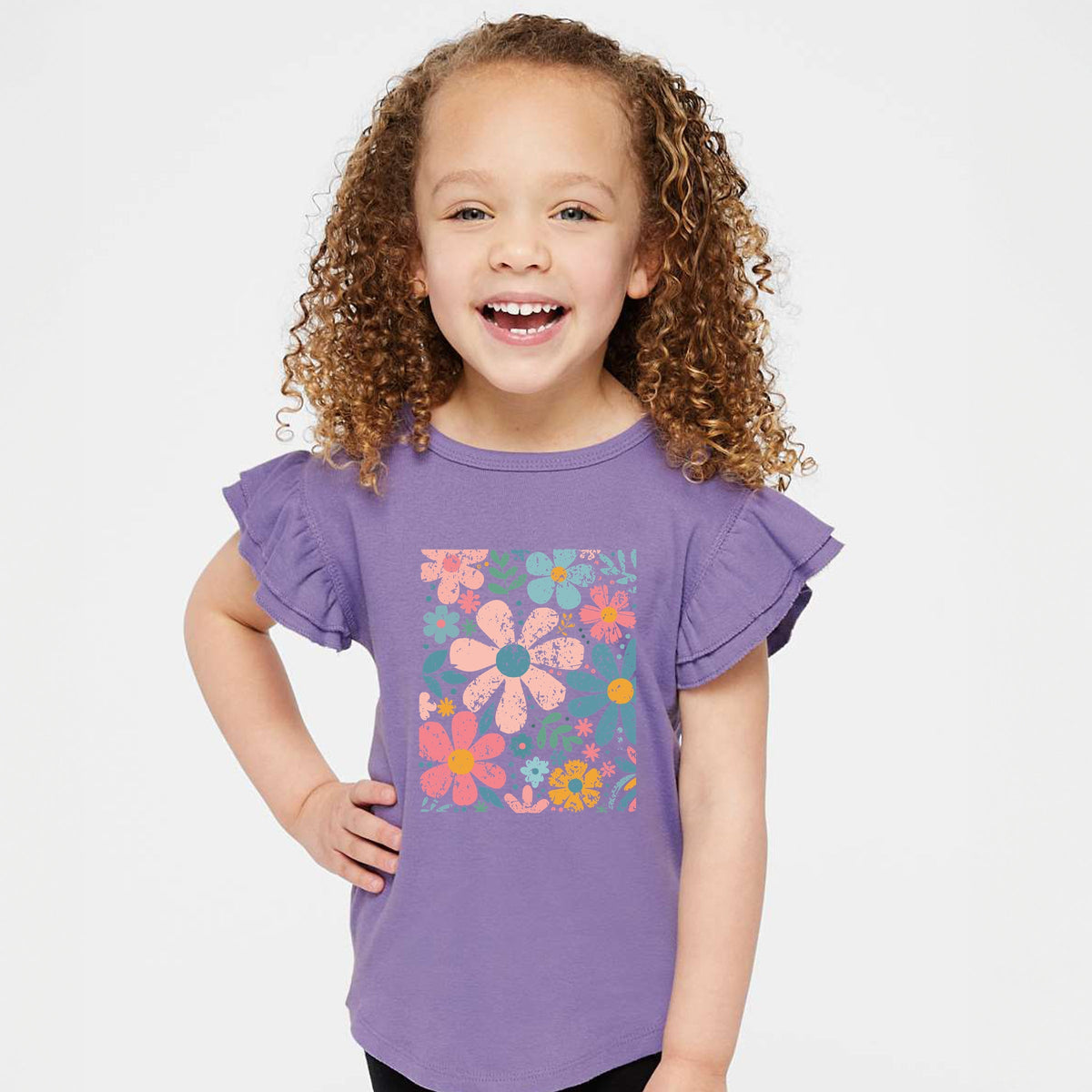 Pastel Flowers Collage - Flutter Sleeve Graphic T-Shirt