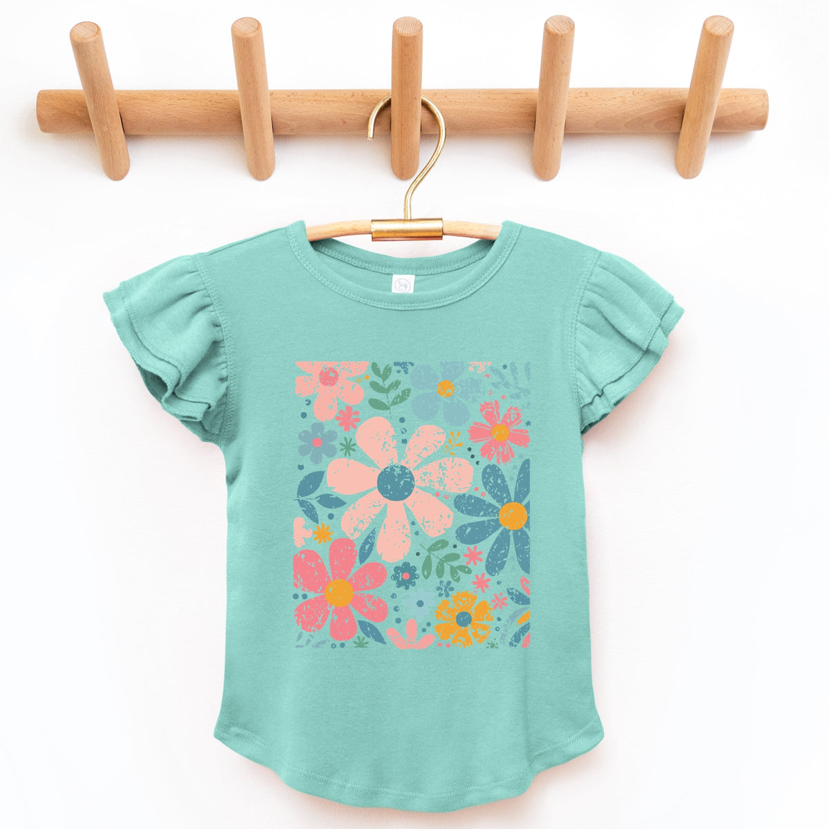 Pastel Flowers Collage - Flutter Sleeve Graphic T-Shirt