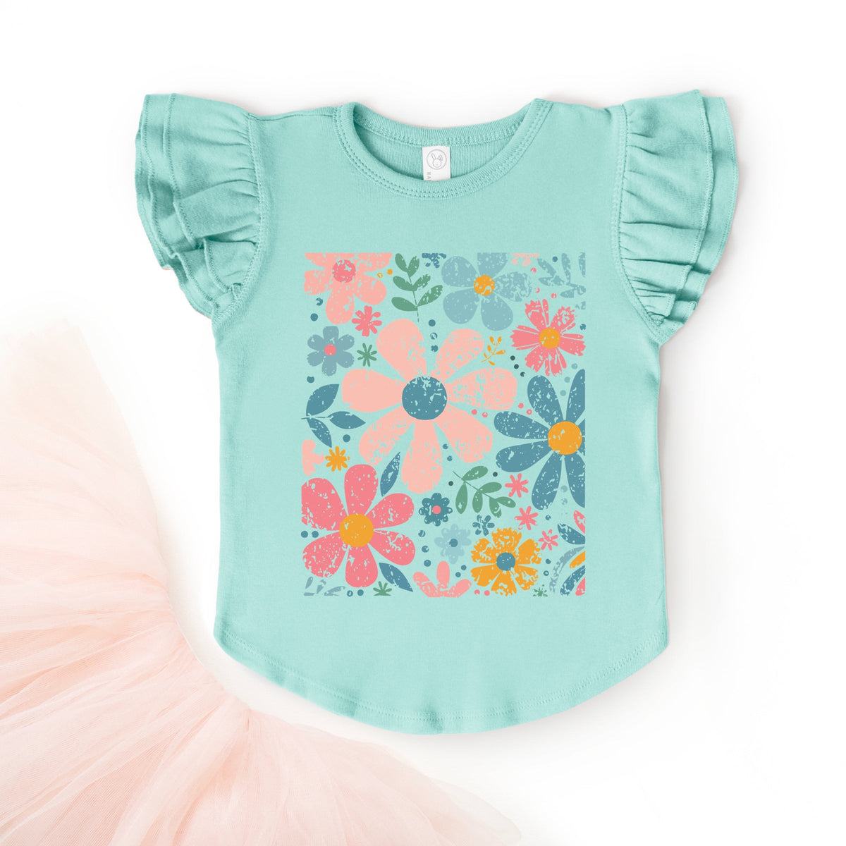 Pastel Flowers Collage - Flutter Sleeve Graphic T-Shirt