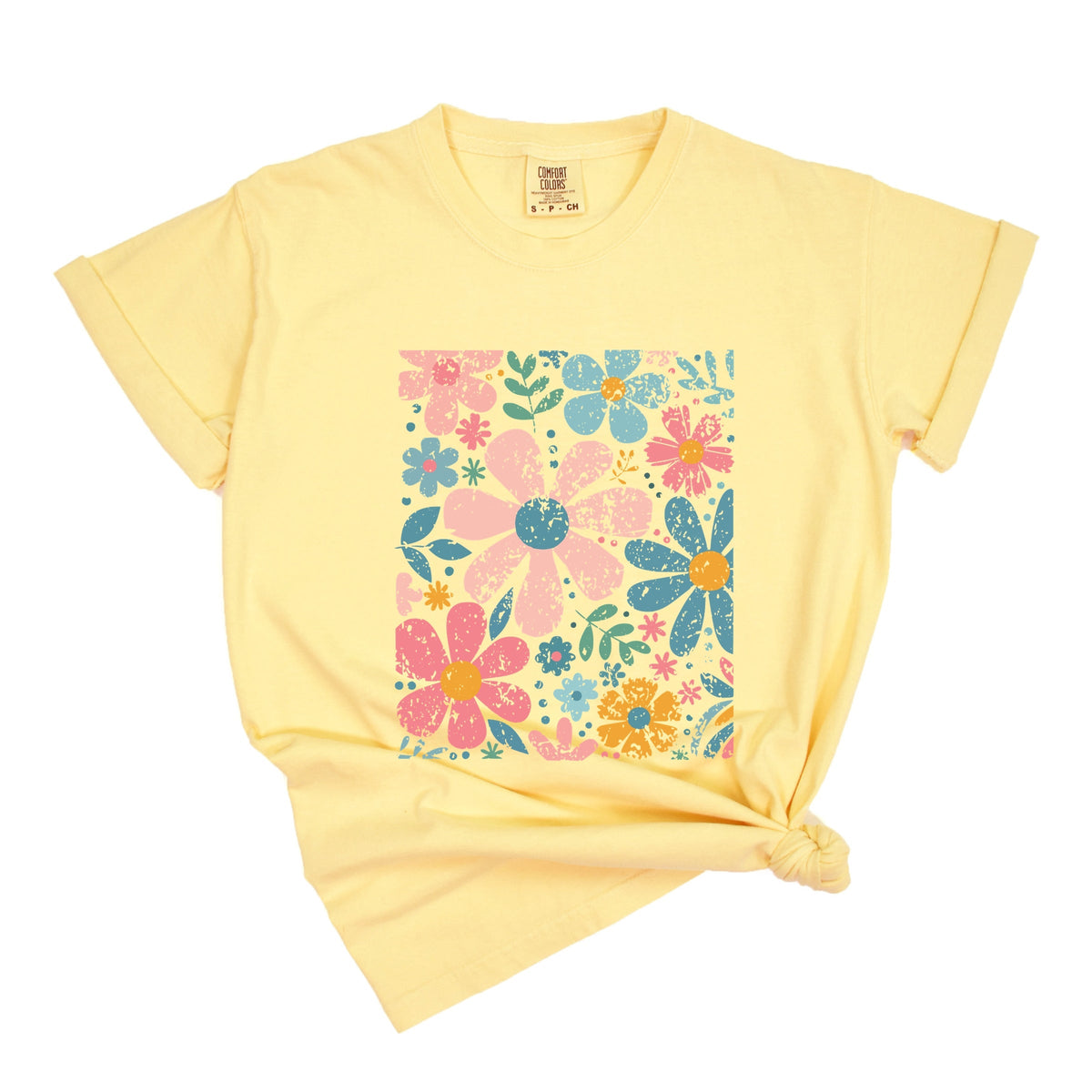 Pastel Flowers Collage - Women's Garment Dyed Graphic T-Shirt