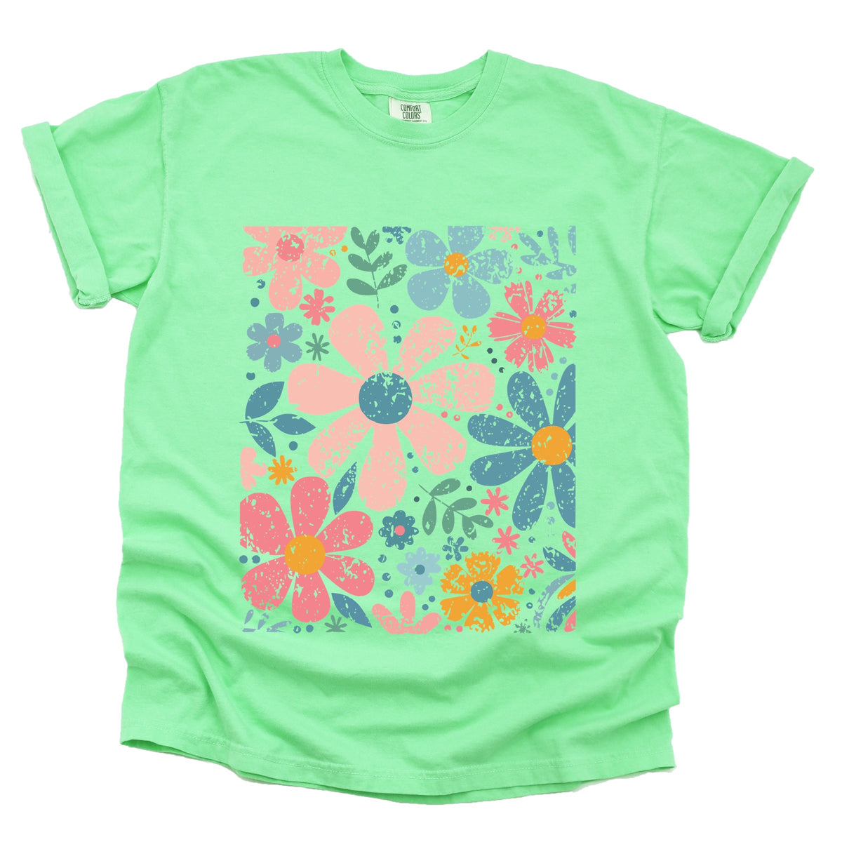 Pastel Flowers Collage - Women's Garment Dyed Graphic T-Shirt