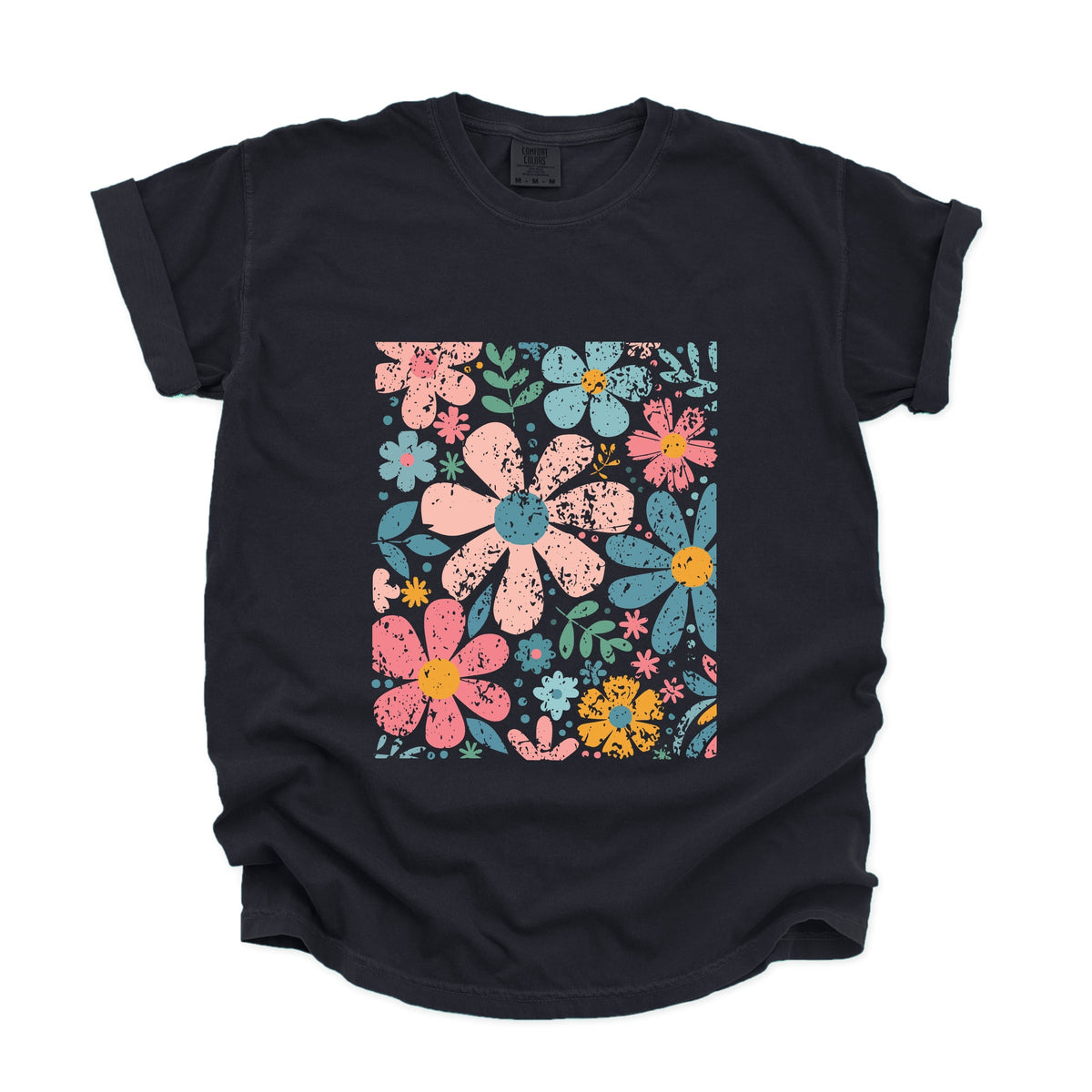 Pastel Flowers Collage - Women's Garment Dyed Graphic T-Shirt