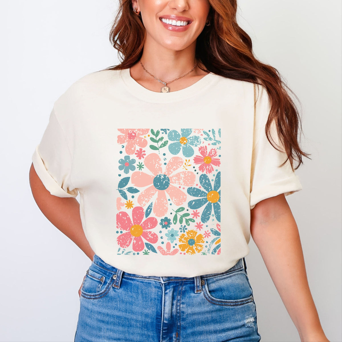 Pastel Flowers Collage - Women's Garment Dyed Graphic T-Shirt