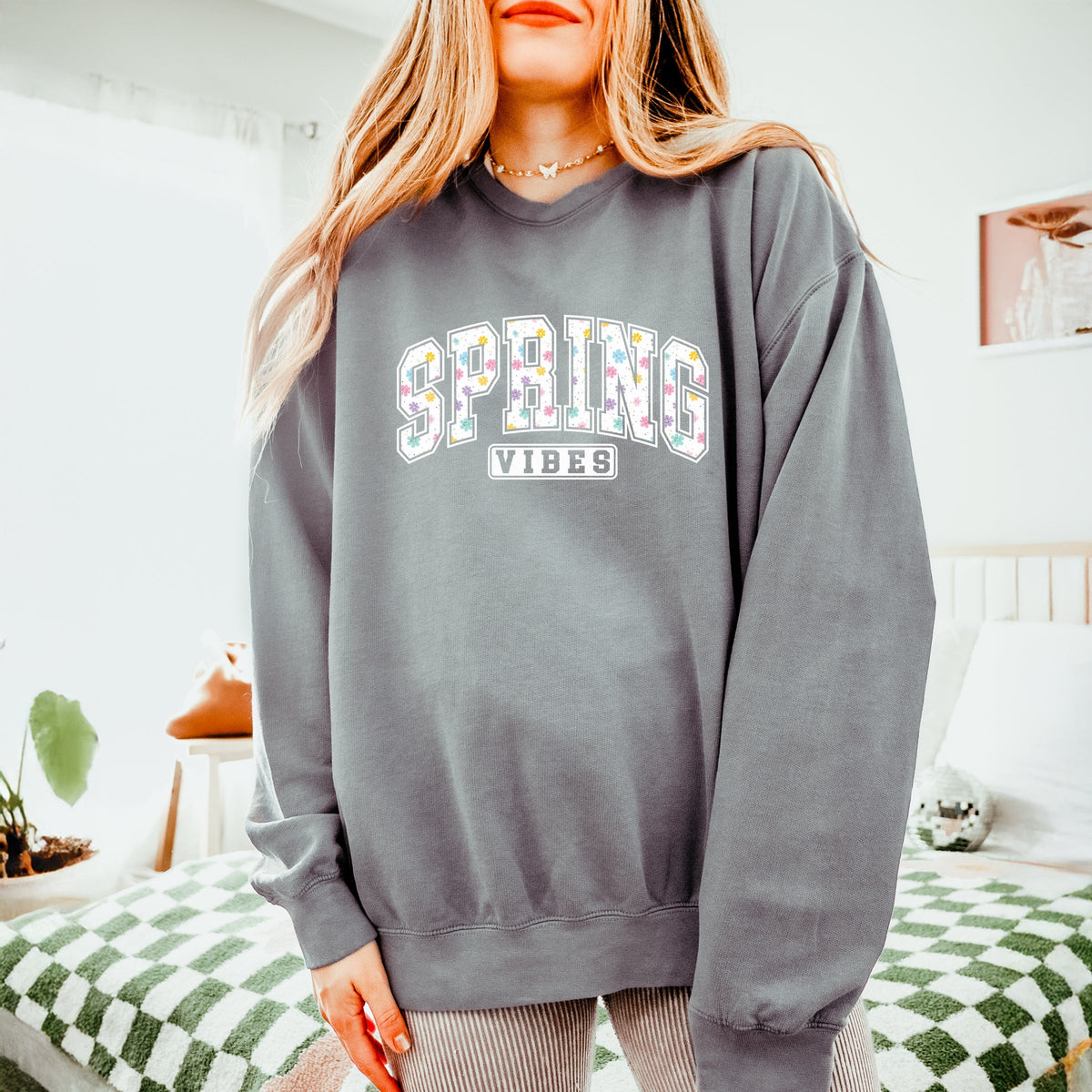 Spring Vibes Varsity - Women's Lightweight Garment Dyed Sweatshirt