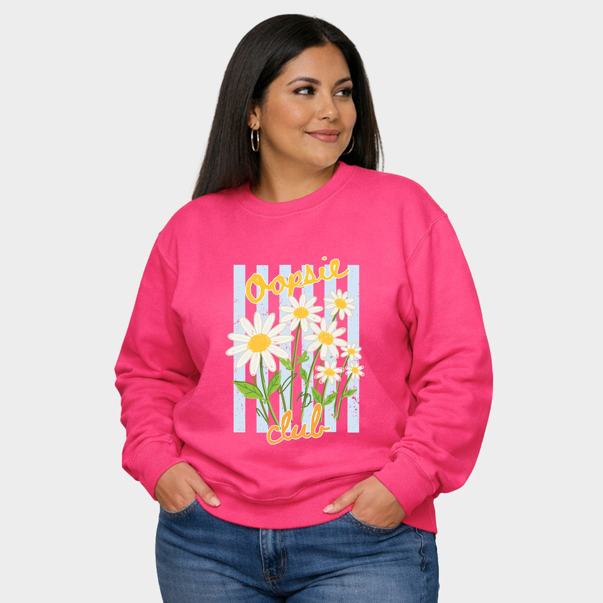 Oopsie Daisy Club Stripes - Women's Plus Sized Graphic Sweatshirt