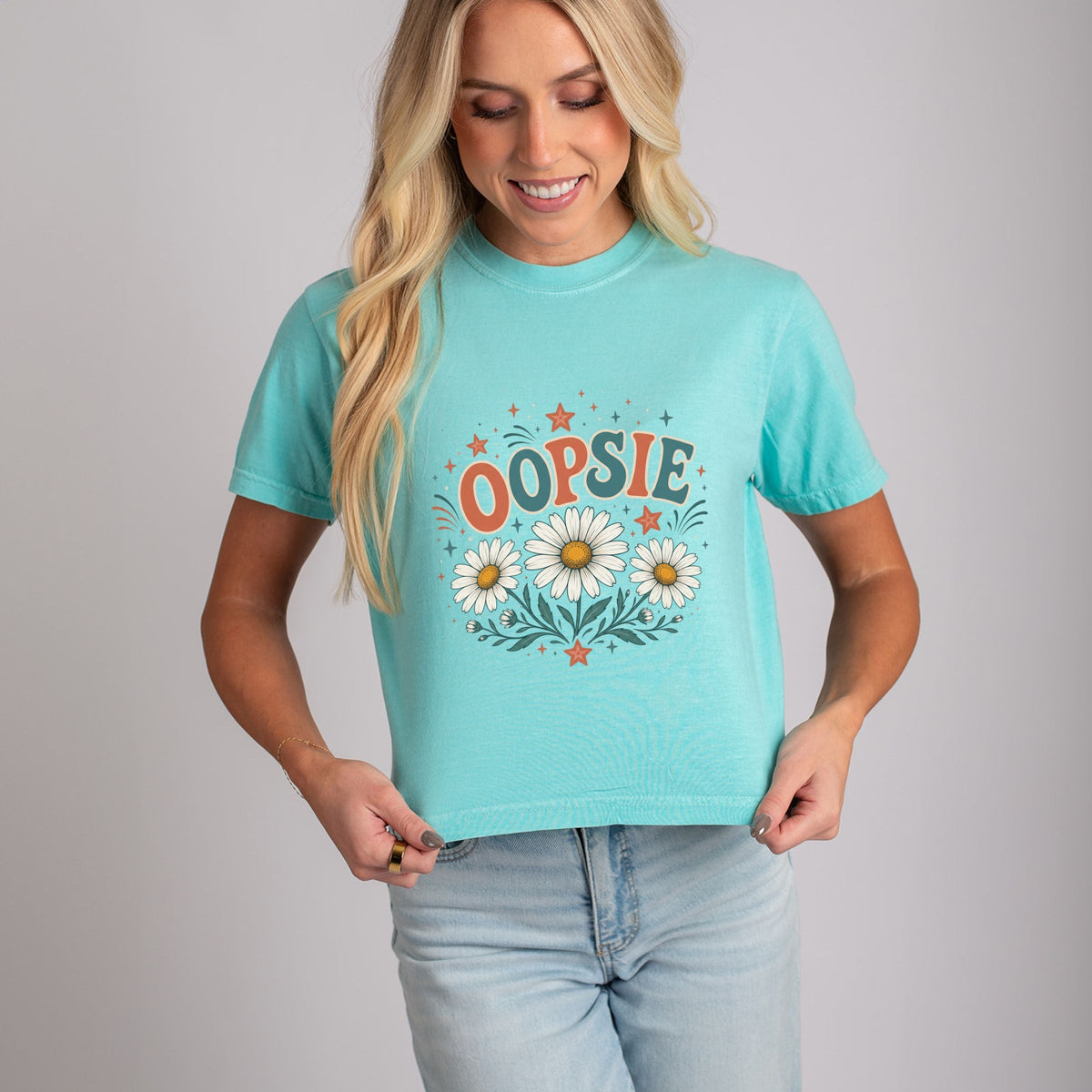 Oopsie Daisy Stars - Women's Boxy Crop Top Graphic T-Shirt
