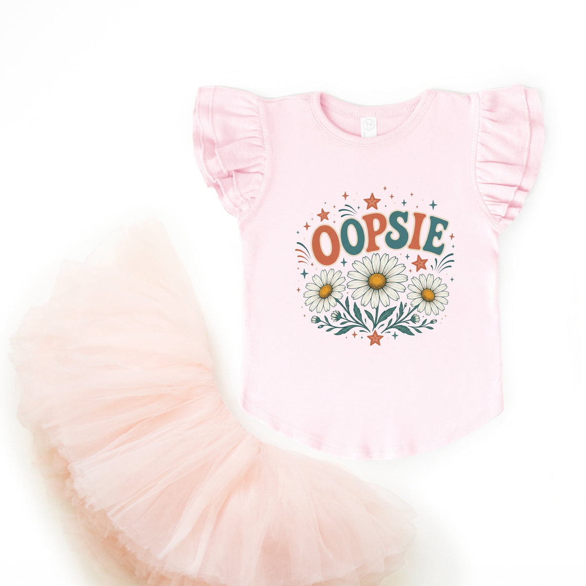Oopsie Daisy Stars - Girl's Flutter Sleeve Graphic T-Shirt