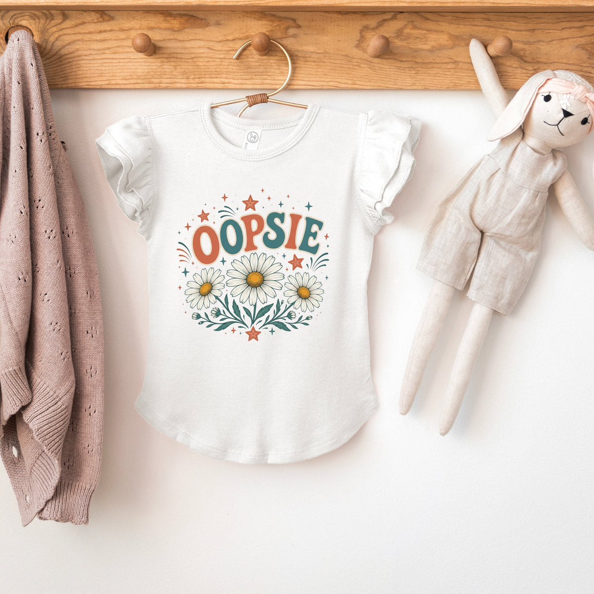 Oopsie Daisy Stars - Girl's Flutter Sleeve Graphic T-Shirt