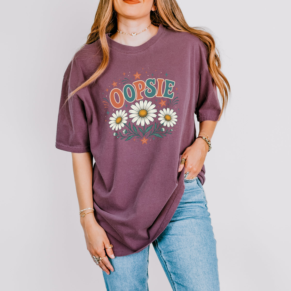 Oopsie Daisy Stars - Women's Garment Dyed Graphic T-Shirt