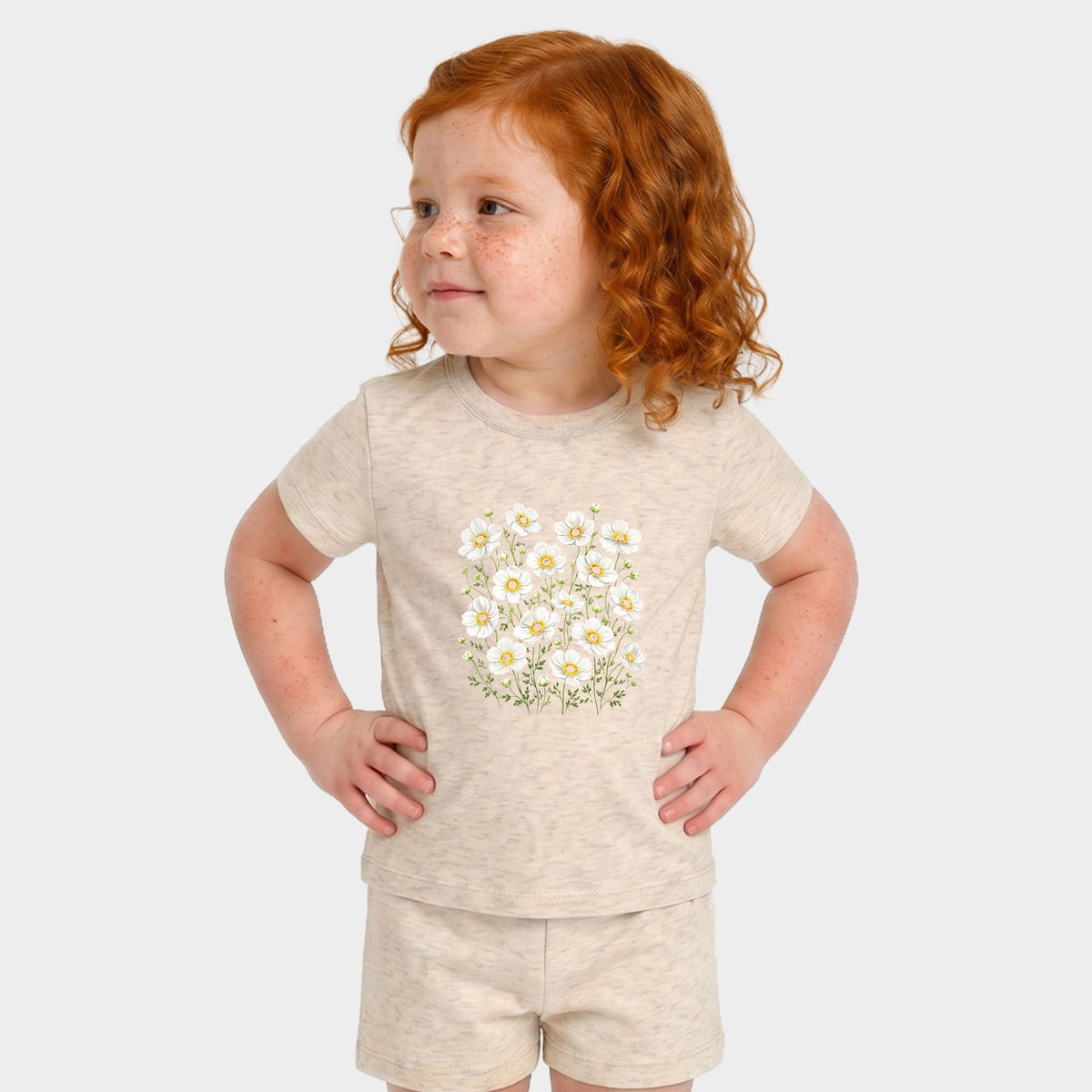 Watercolor Daisies - Toddler Crew Shorts Set
