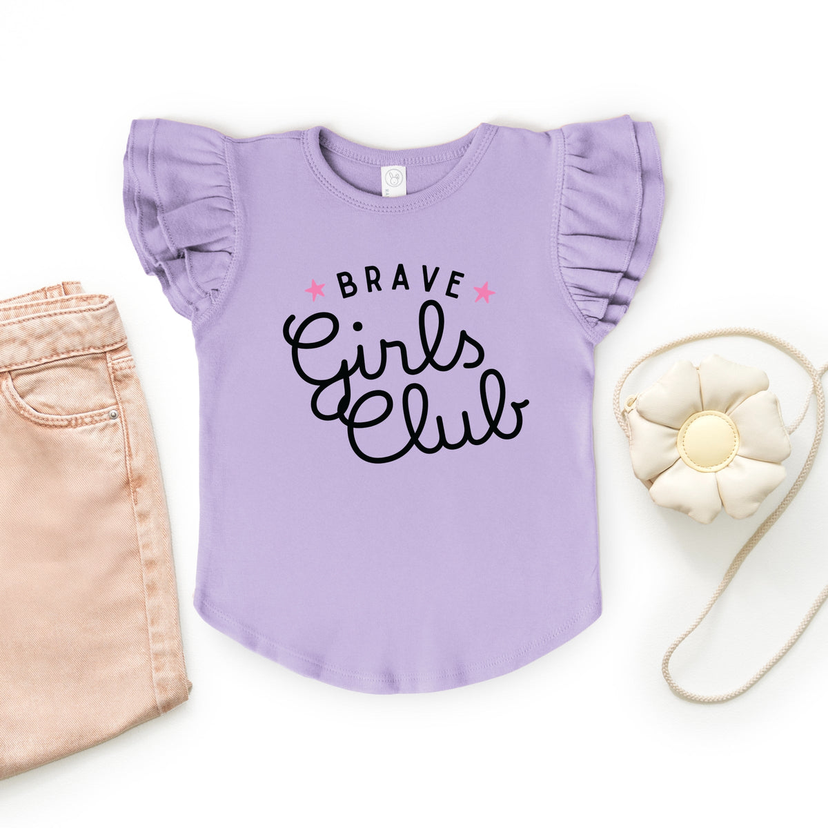Brave Girls Club Cursive - Girl's Flutter Sleeve Graphic T-Shirt