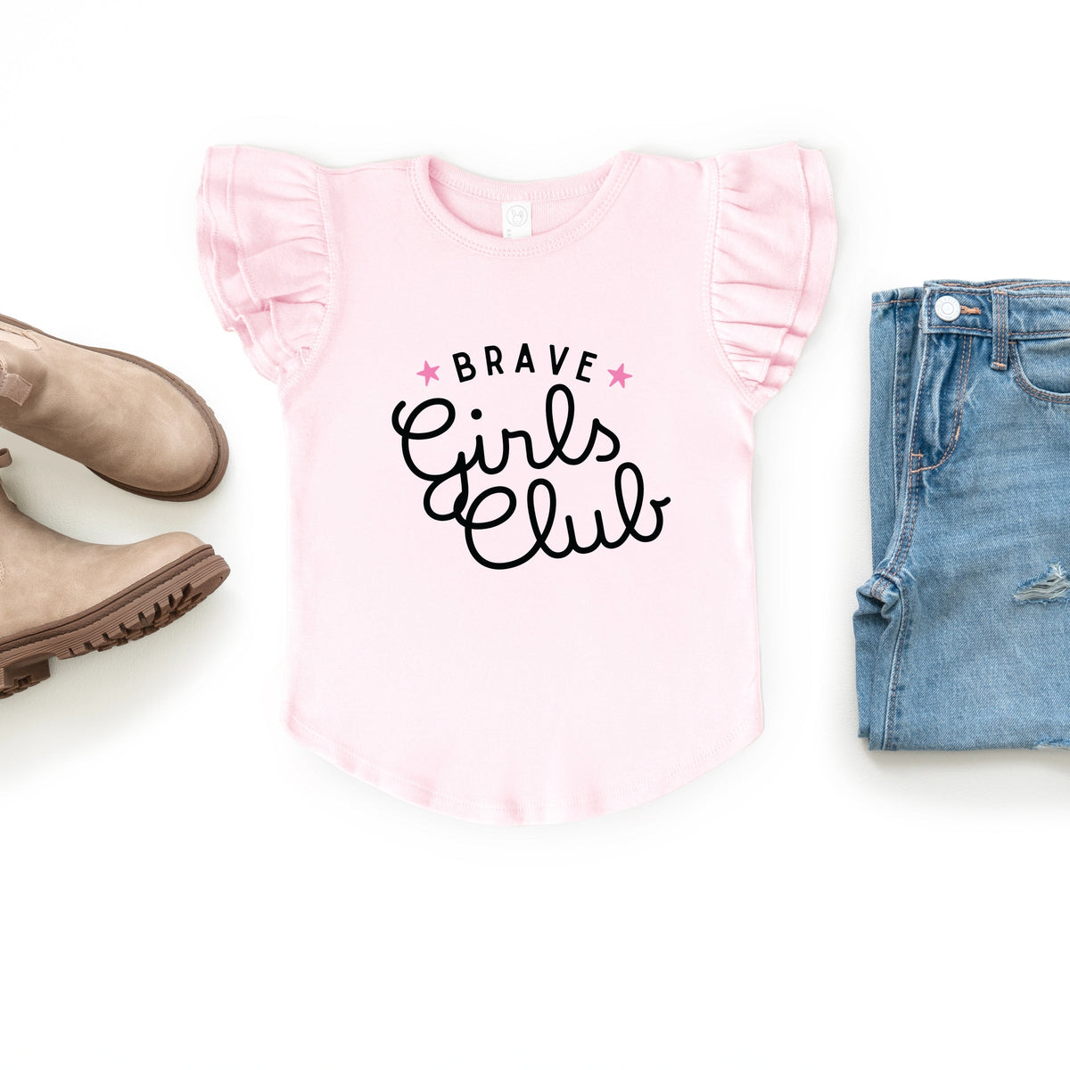 Brave Girls Club Cursive - Girl's Flutter Sleeve Graphic T-Shirt
