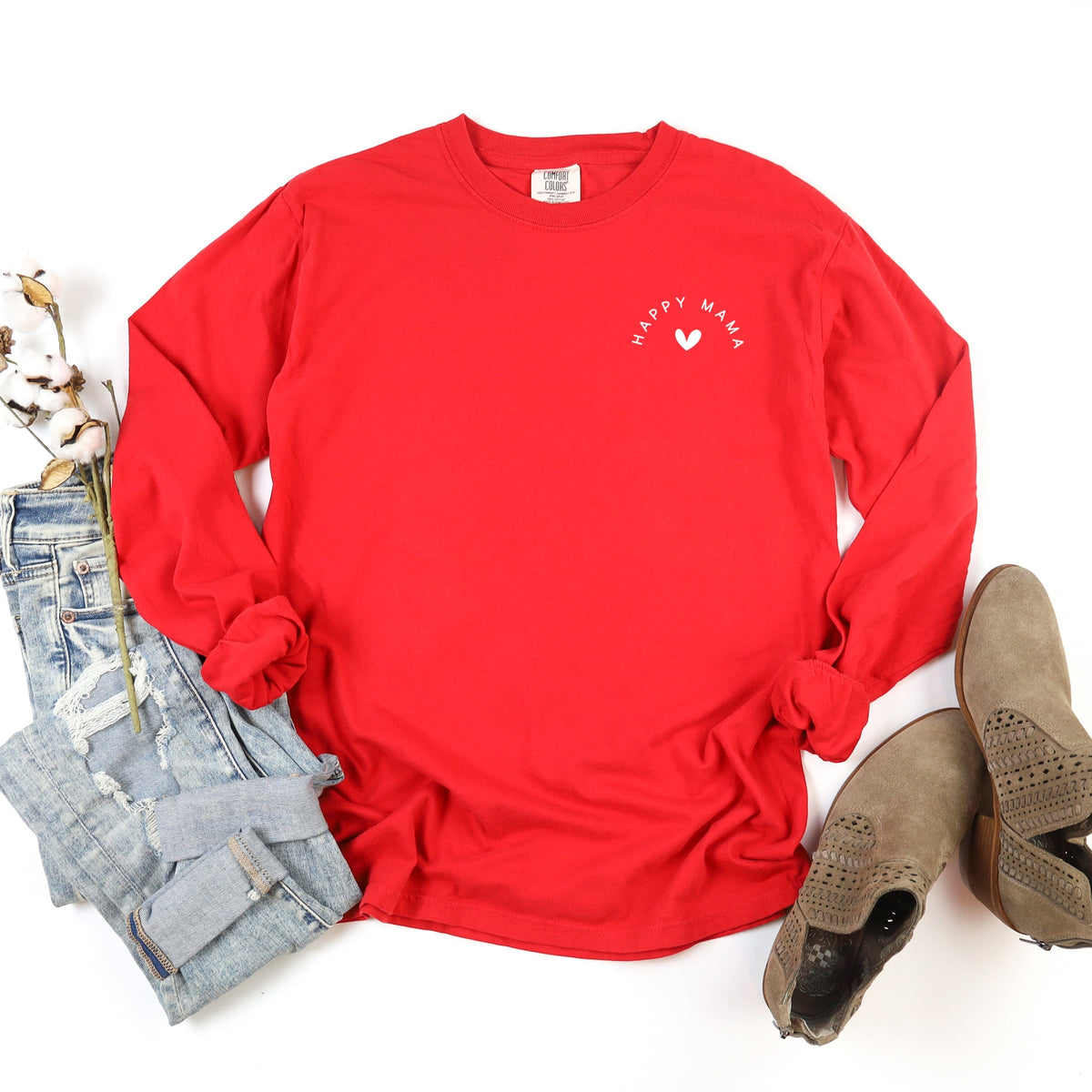 Happy Mama Heart Mini - Women's Garment Dyed Long Sleeve Graphic T-Shirt